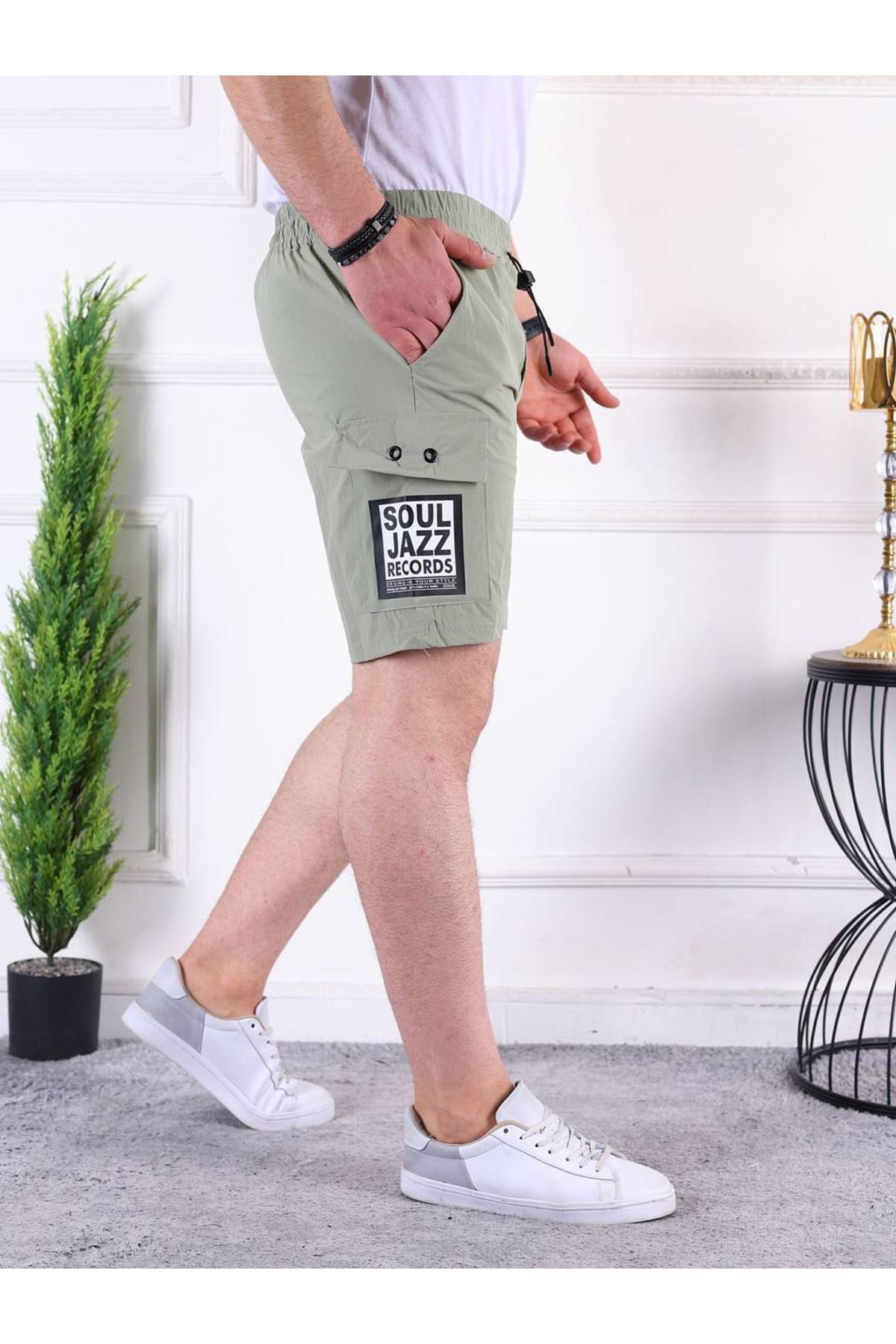 Erkek Paraşüt Kumaş Bel Lastikli Baskı Detaylı Kapri