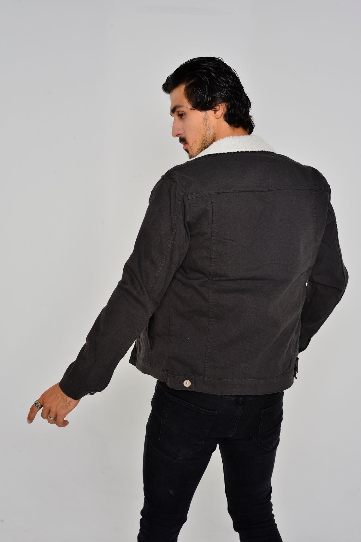 Erkek Trend Kışlık Içi Kürklü Kot Ceket Antrasit