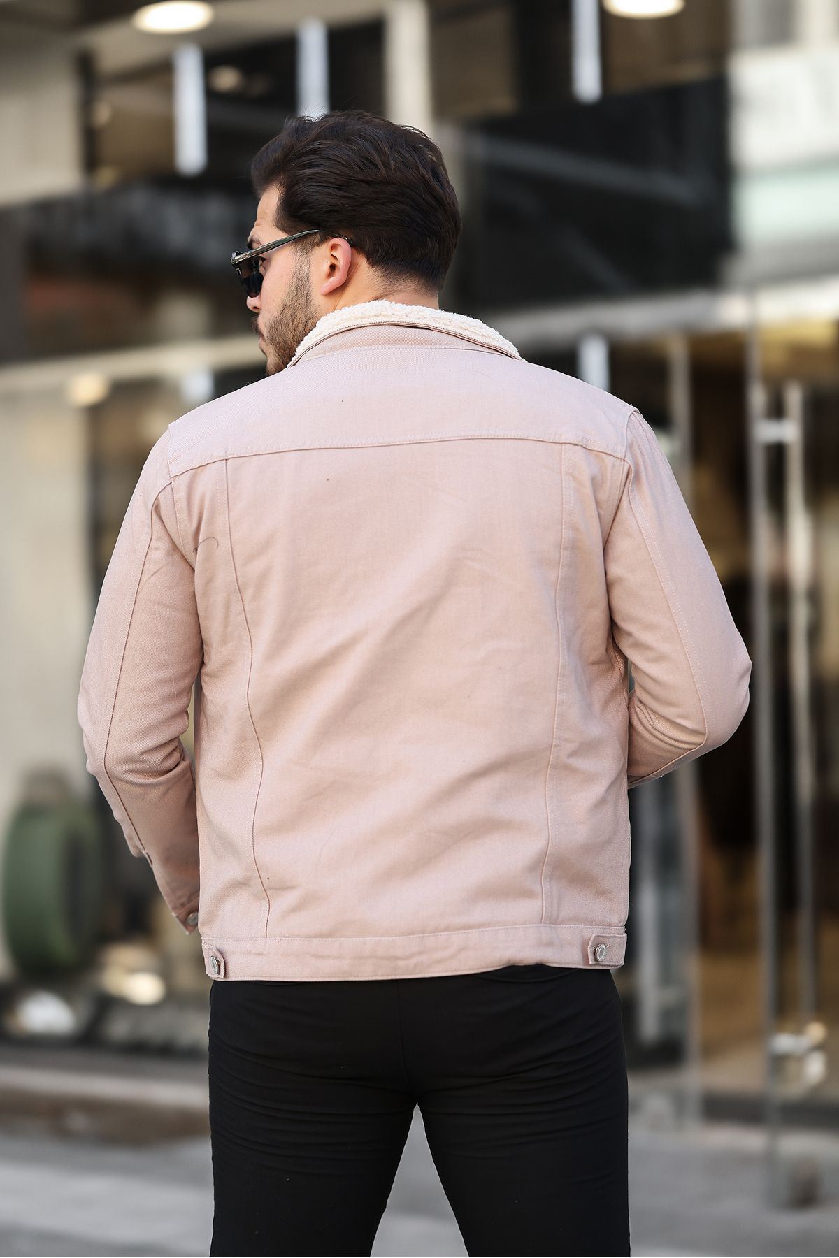 Erkek Trend Kışlık Içi Kürklü Kot Ceket Bej