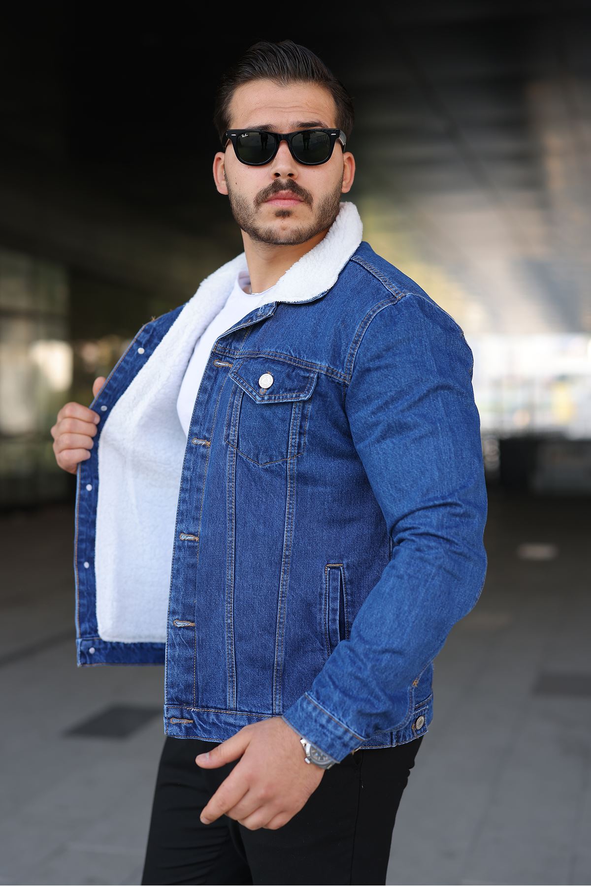 Erkek Trend Kışlık Içi Kürklü K.Mavi Kot Ceket