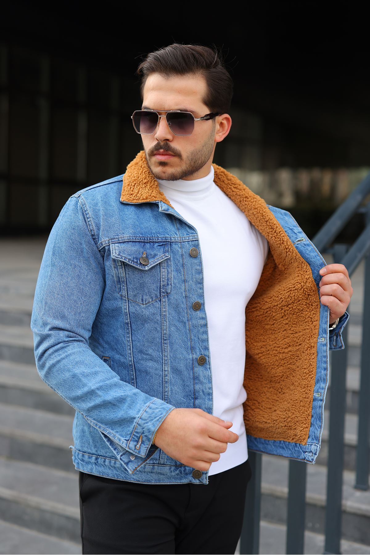 Erkek Trend Kışlık Içi Kürklü Kot Ceket