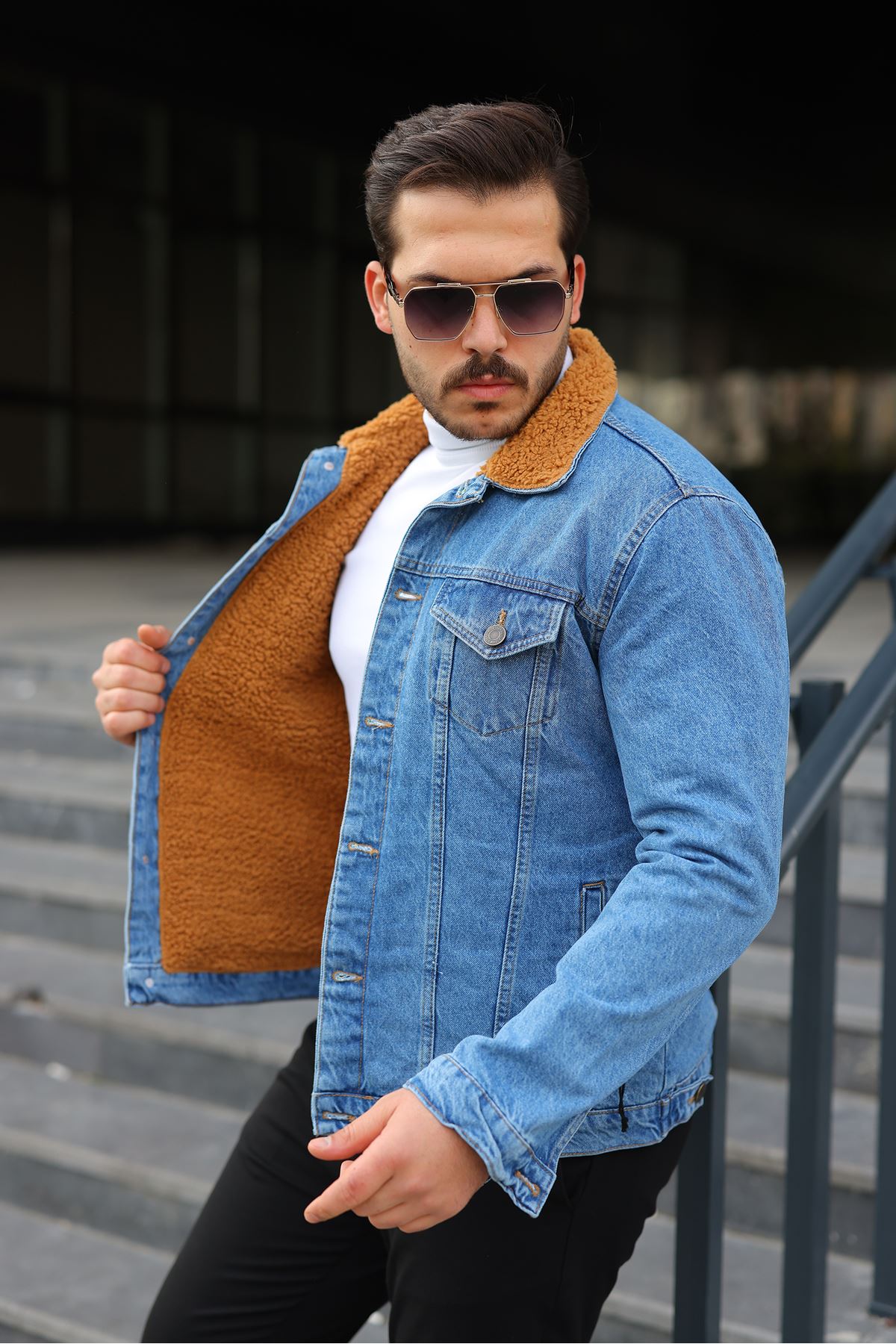 Erkek Trend Kışlık Içi Kürklü Kot Ceket