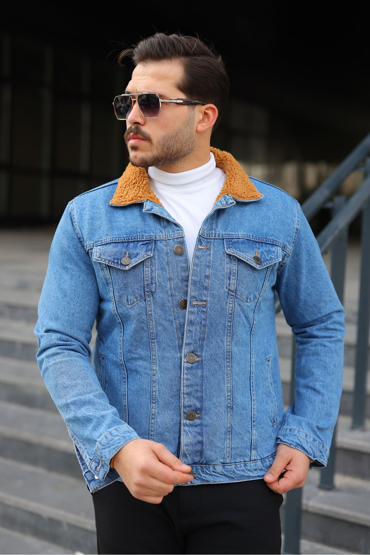 Erkek Trend Kışlık Içi Kürklü Kot Ceket