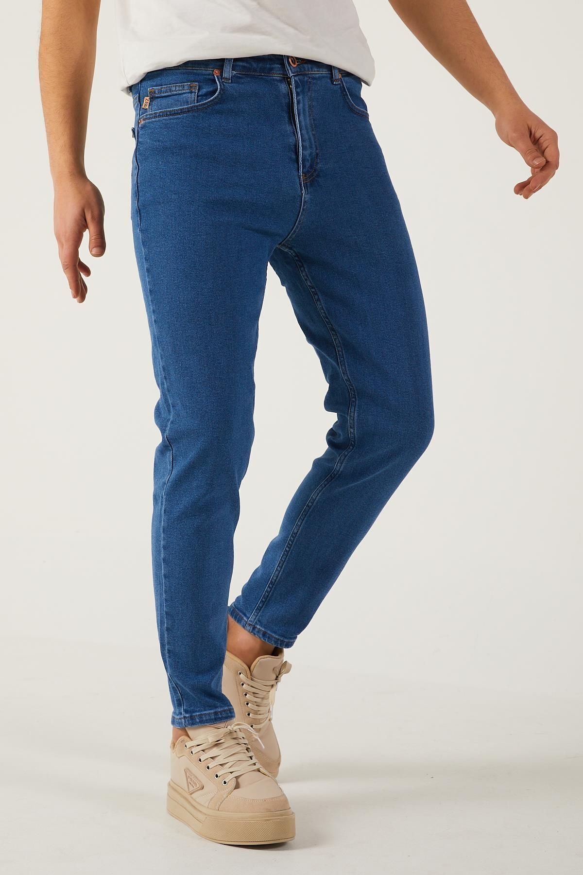Erkek Likralı Jean Boyfriend Denim Mavi Kot Pantolon