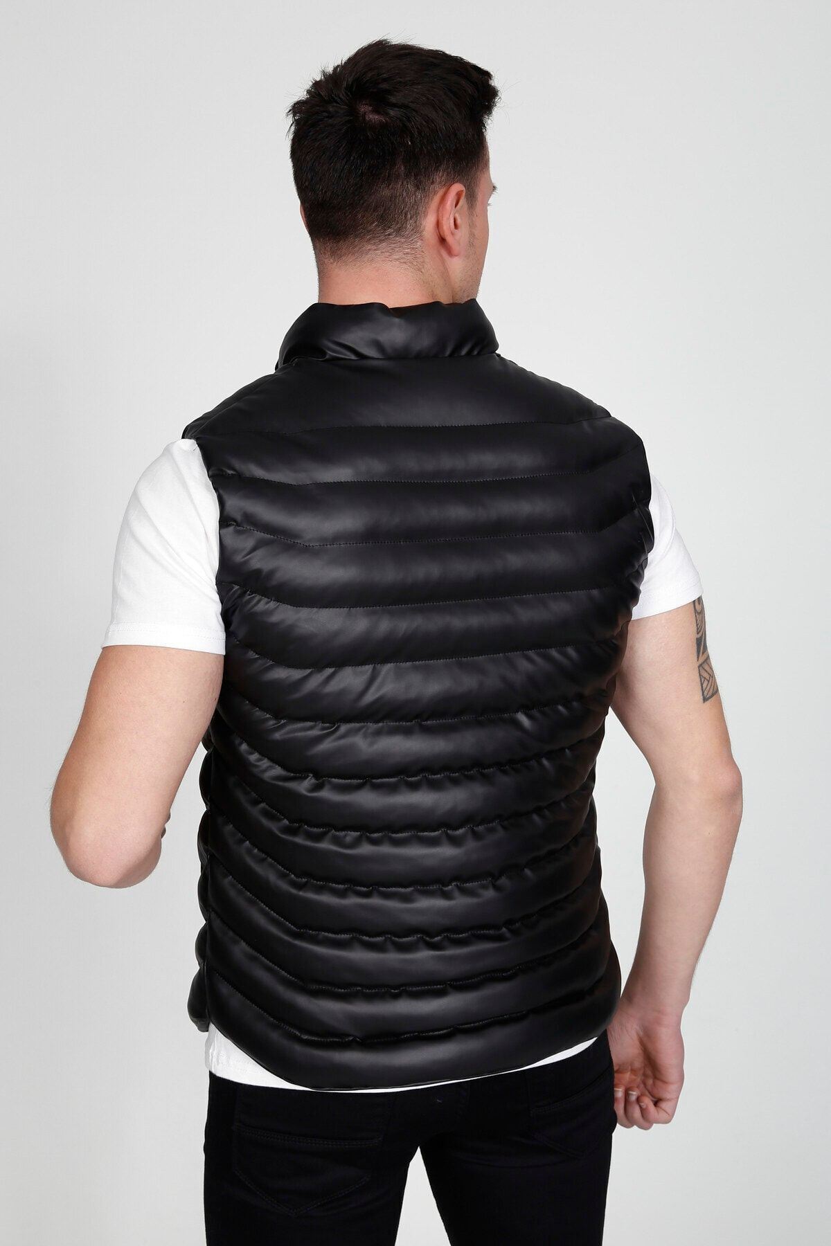 Erkek Siyah Deri Şişme Yelek