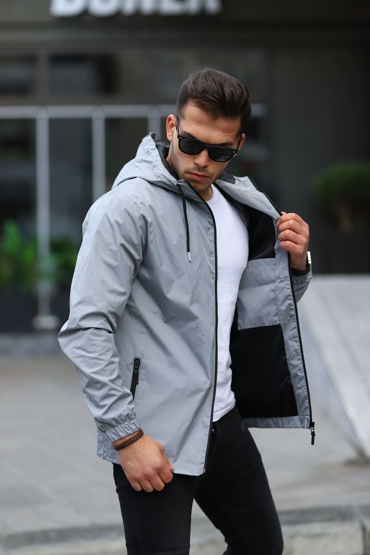 Erkek Içi Astarlı Suya Dayanıklı Kapüşonlu Cepli Yağmurluk