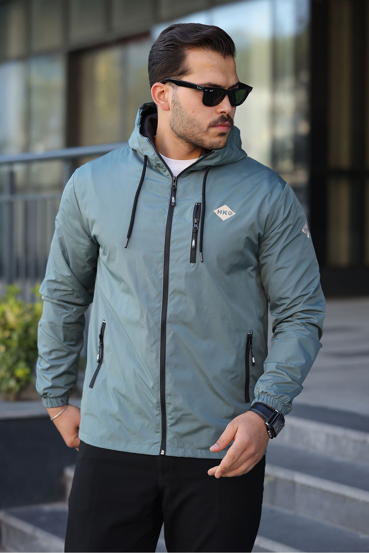 Erkek İçi Astarlı Suya Dayanıklı Kapüşonlu Cepli Yağmurluk