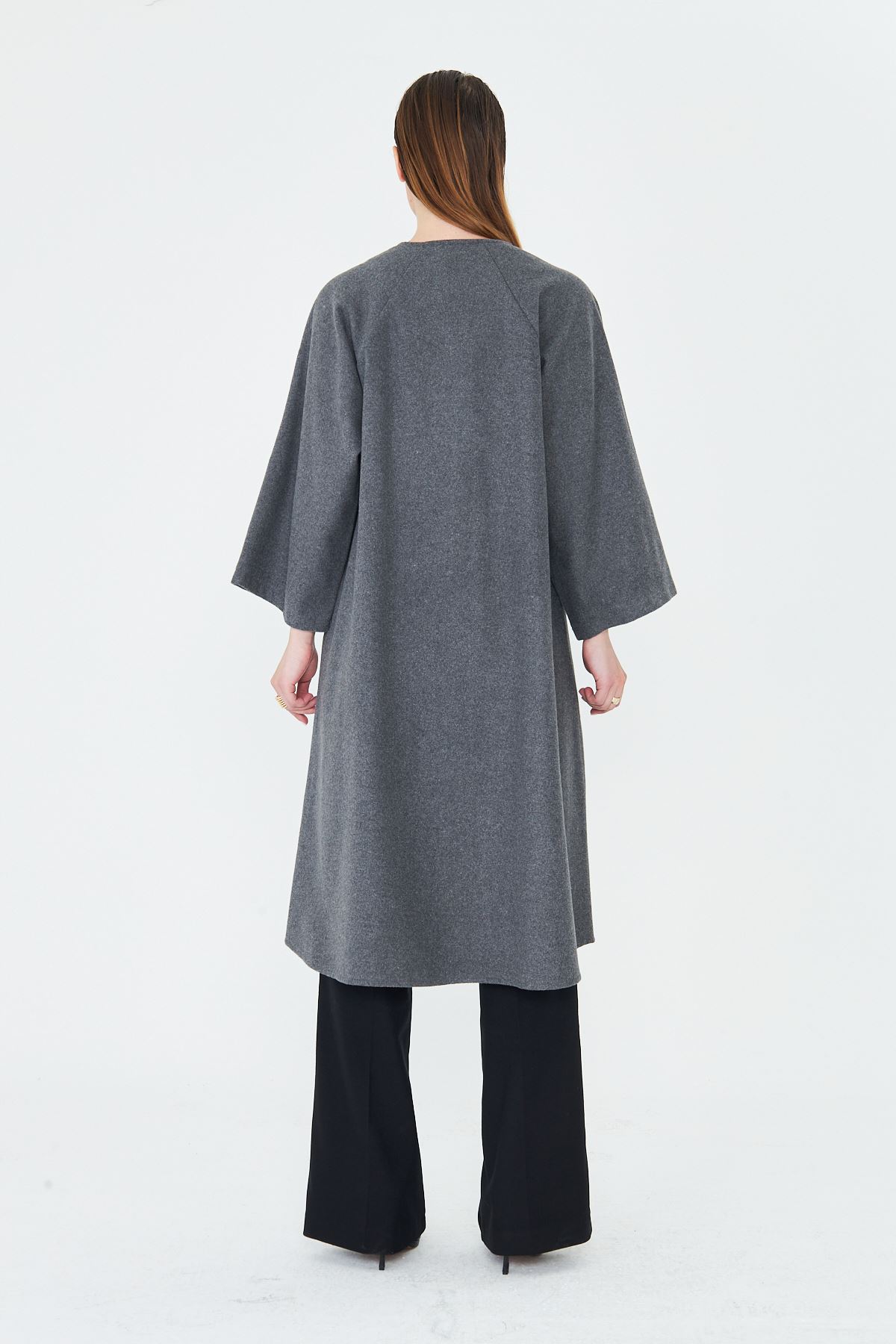 Kadın Trend Oversize Uzun Kol Şık Füme Kaşe Panço