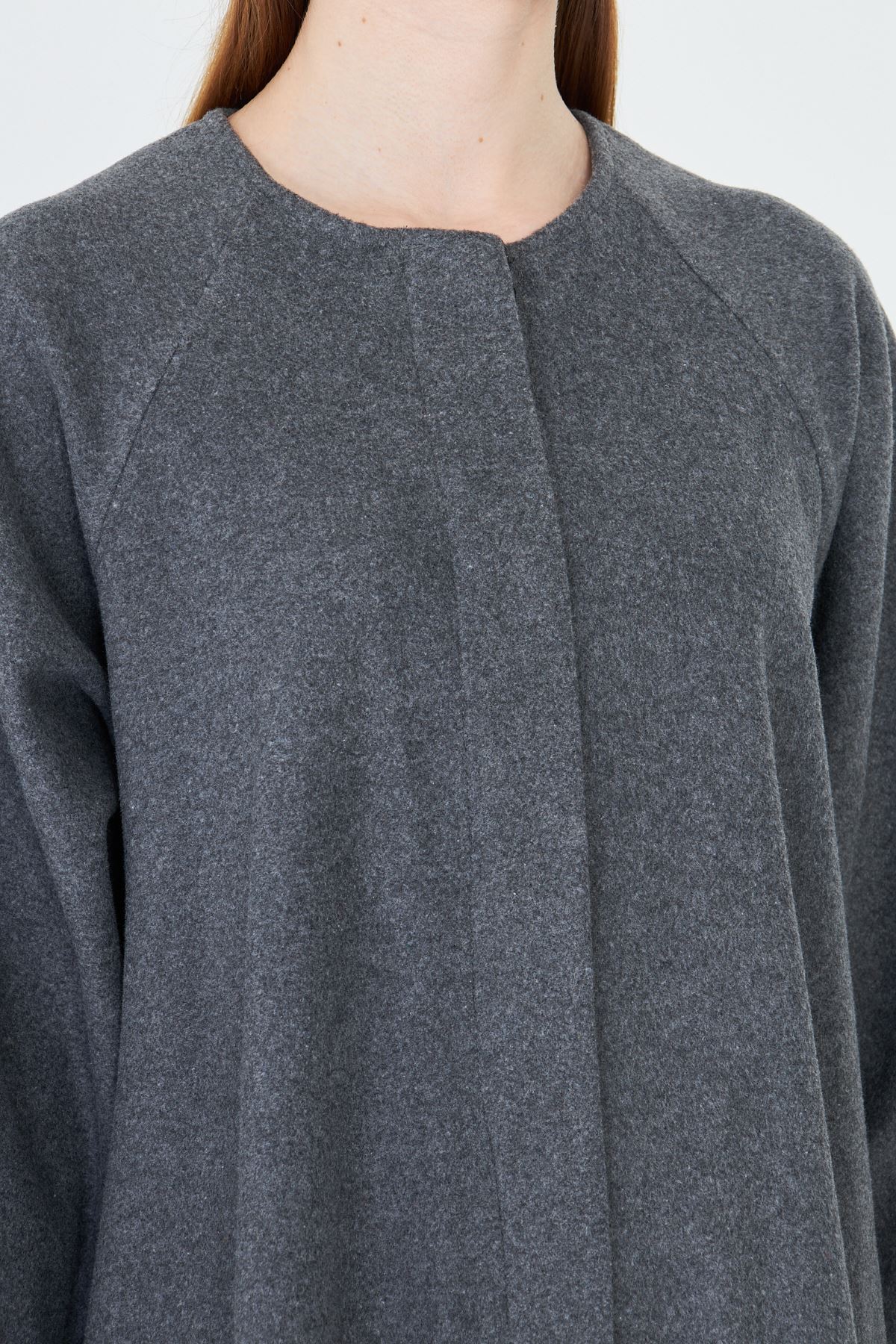 Kadın Trend Oversize Uzun Kol Şık Füme Kaşe Panço