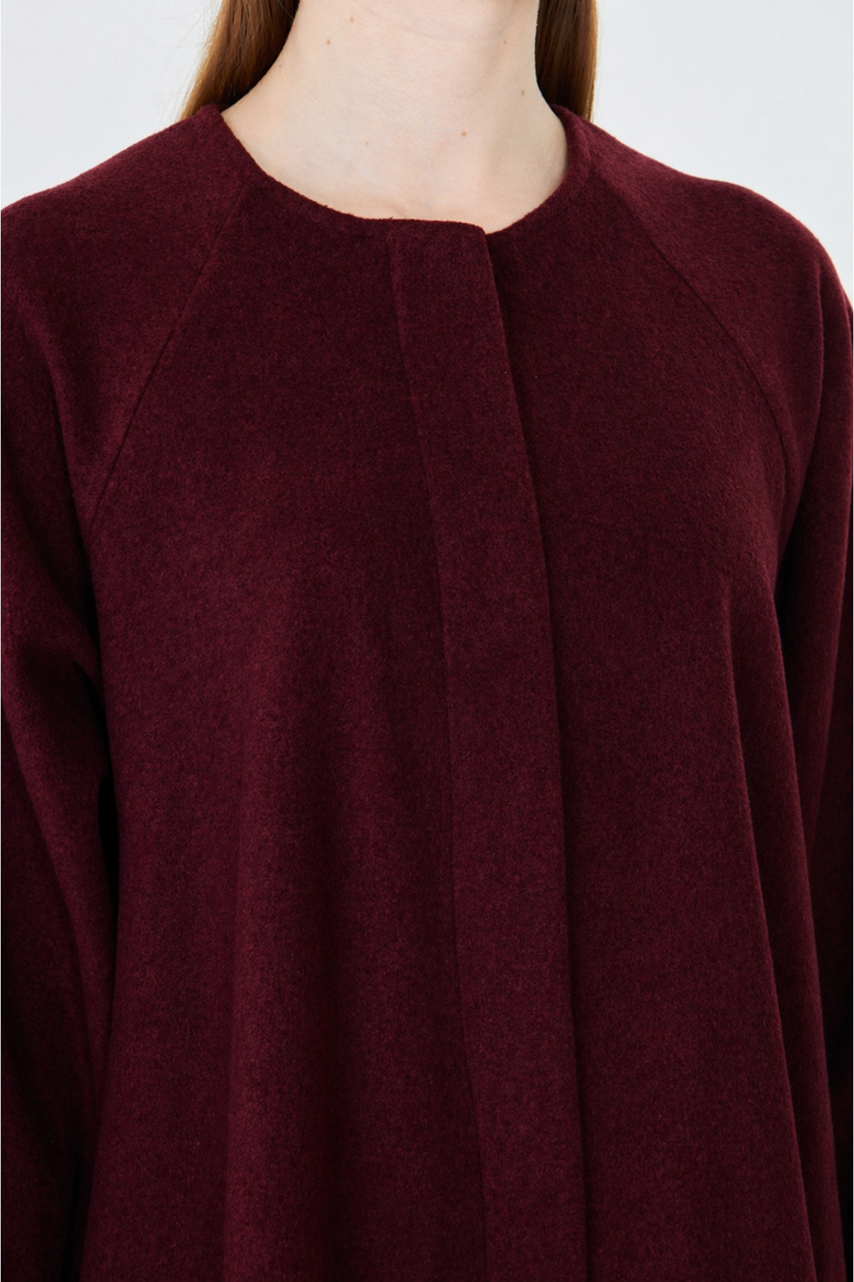 Kadın Trend Oversize Uzun Kol Şık Bordo Kaşe Panço