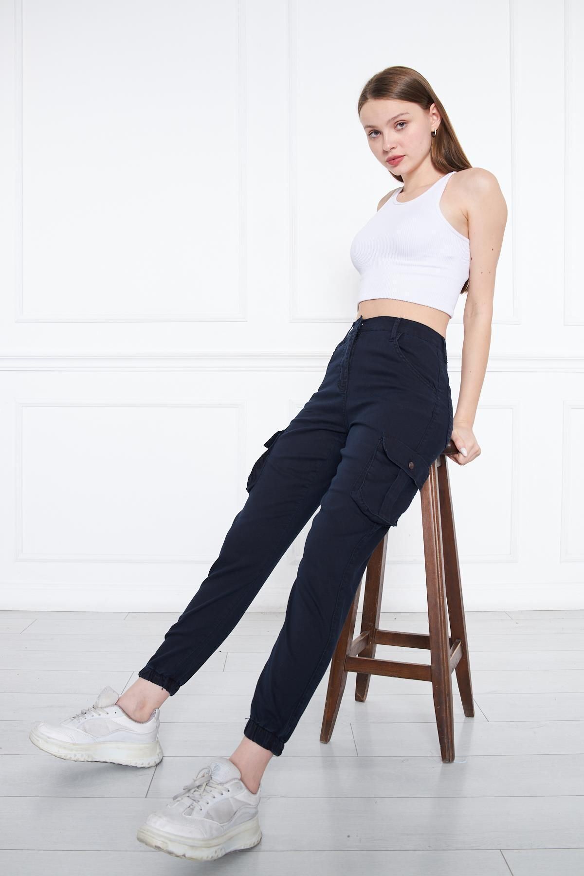 Kadın Jogger Rahat Kalıp Paça Lastikli Gabardin Pantolon