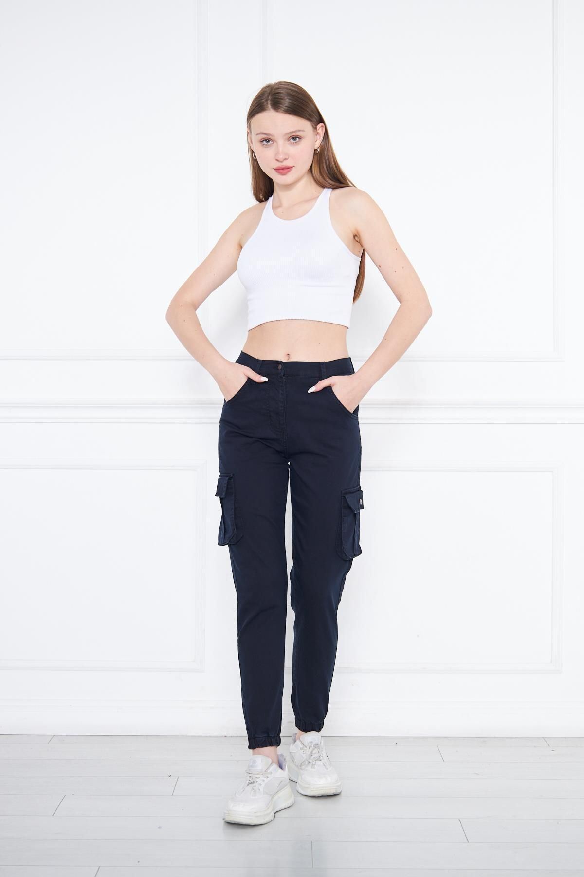 Kadın Jogger Rahat Kalıp Paça Lastikli Gabardin Pantolon