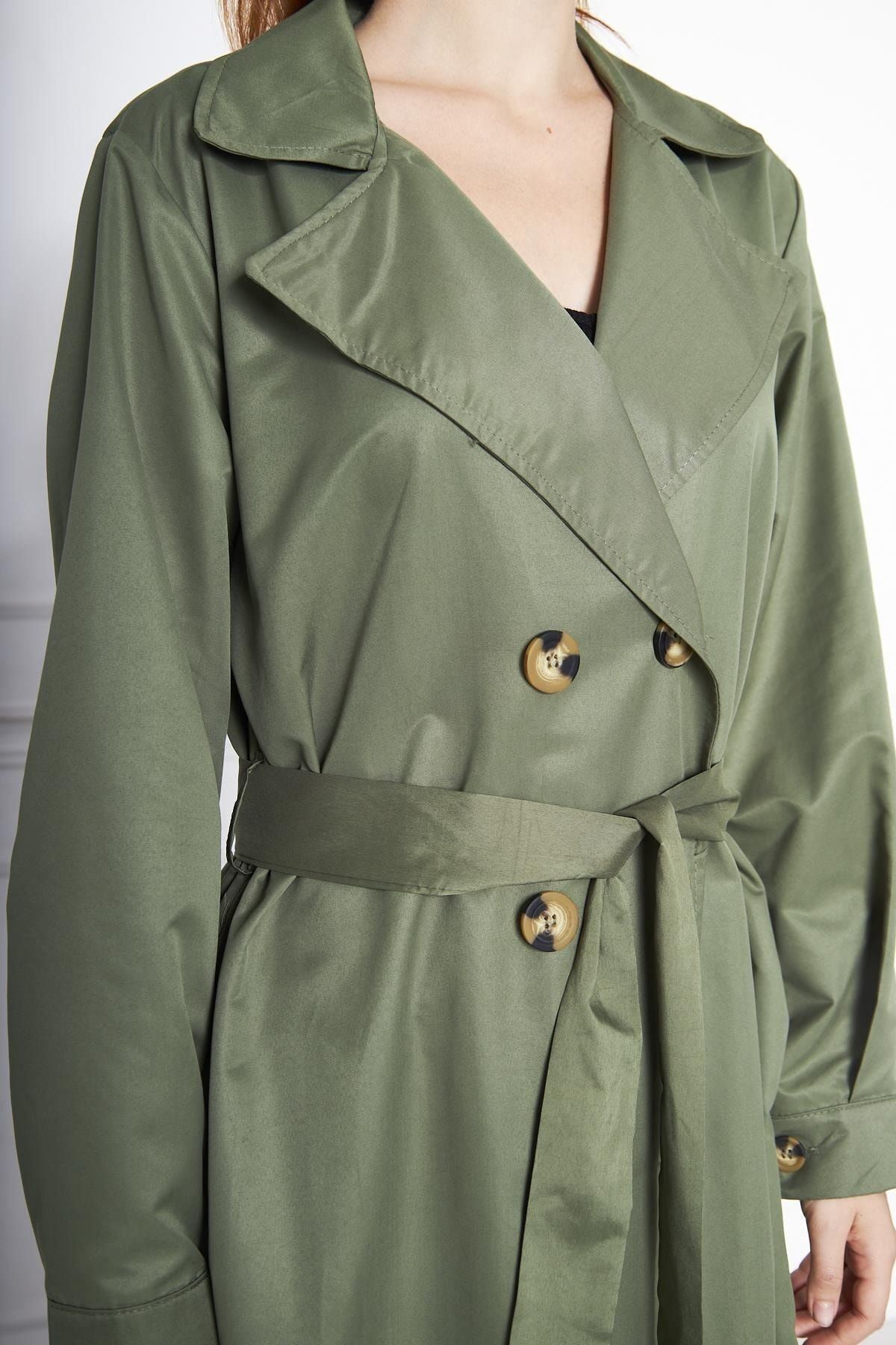 Astarsız Cepli Düğmeli Kuşaklı Yazlık Trenç