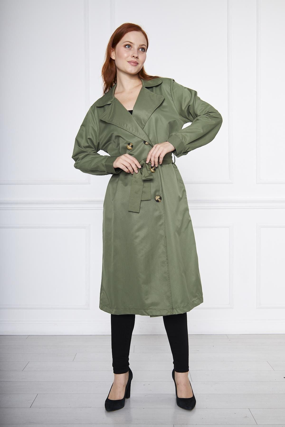 Astarsız Cepli Düğmeli Kuşaklı Yazlık Trenç