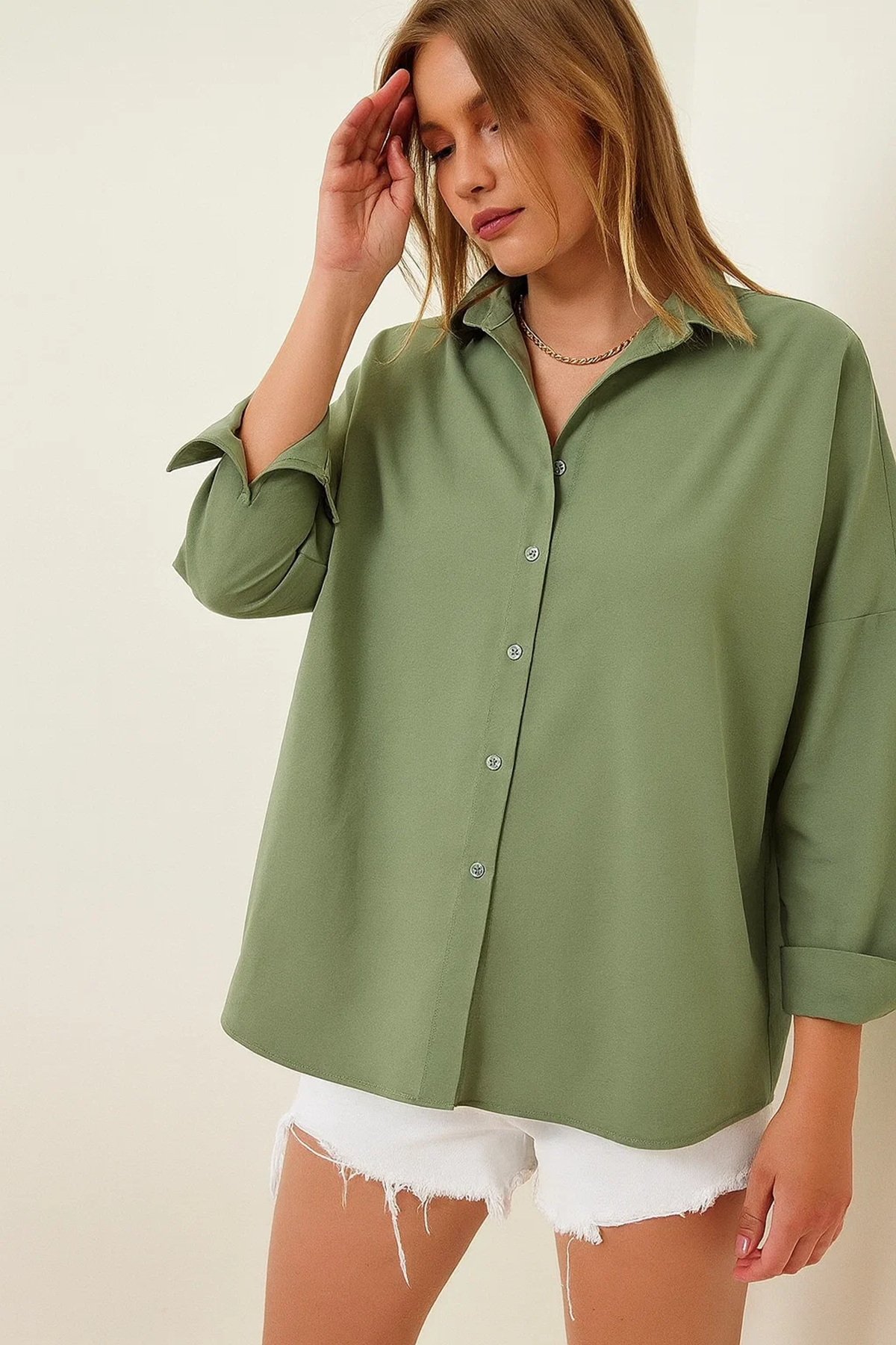 Kadın Oversize Uzun Basic Gömlek