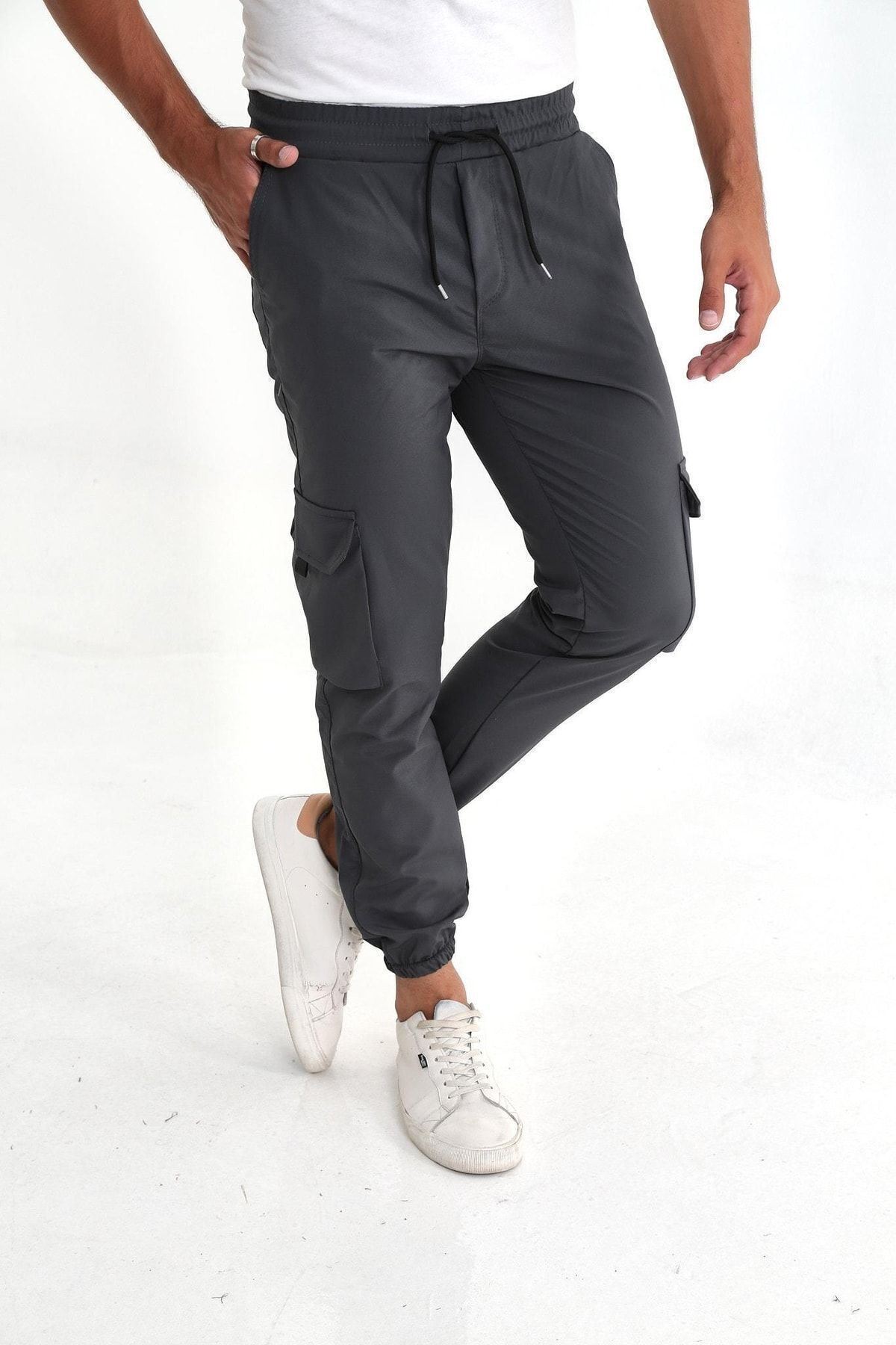 Erkek Paraşüt Kumaş Tarz Cepli Paça Ve Bel Lastikli Jogger Spor Pantolon