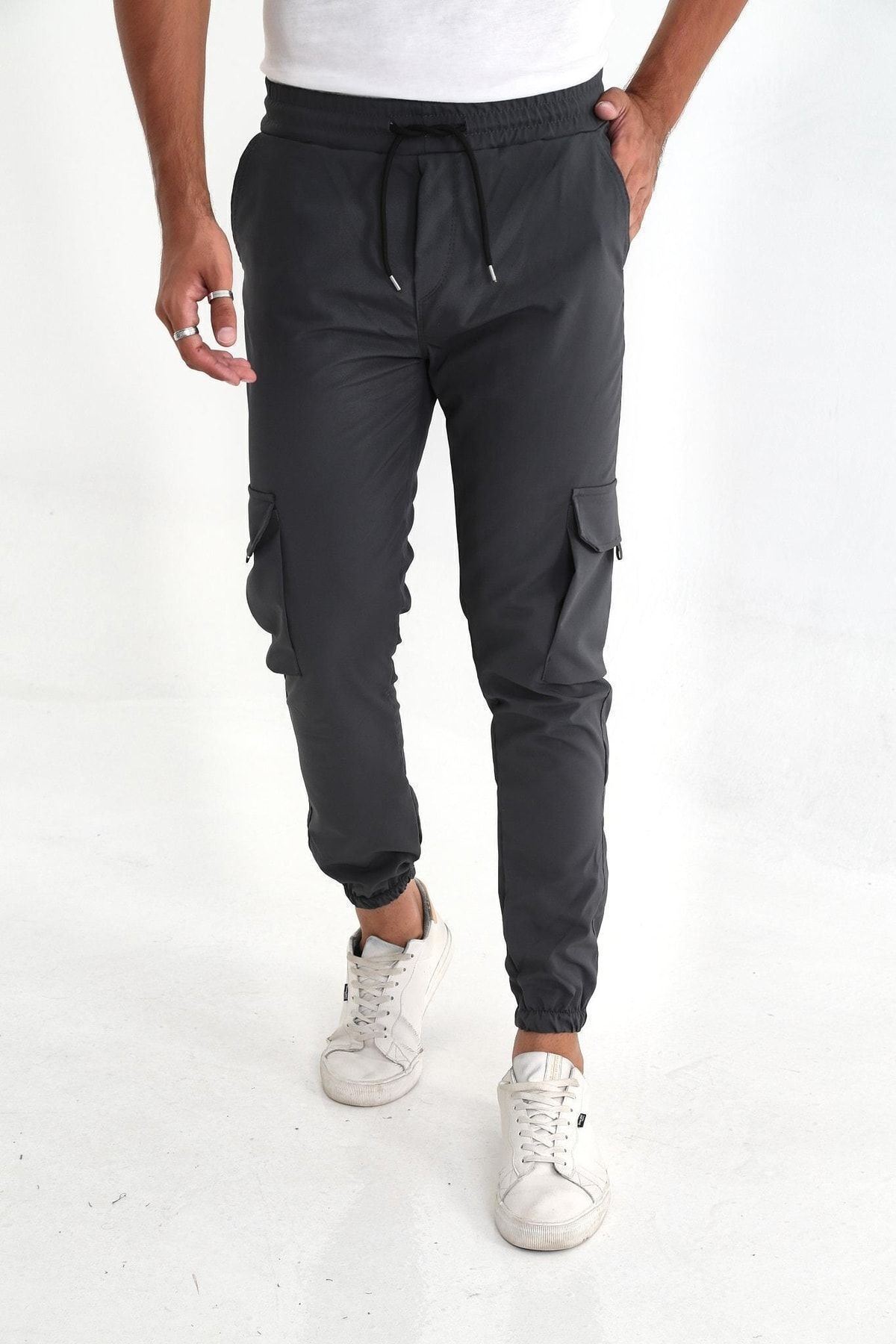 Erkek Paraşüt Kumaş Tarz Cepli Paça Ve Bel Lastikli Jogger Spor Pantolon