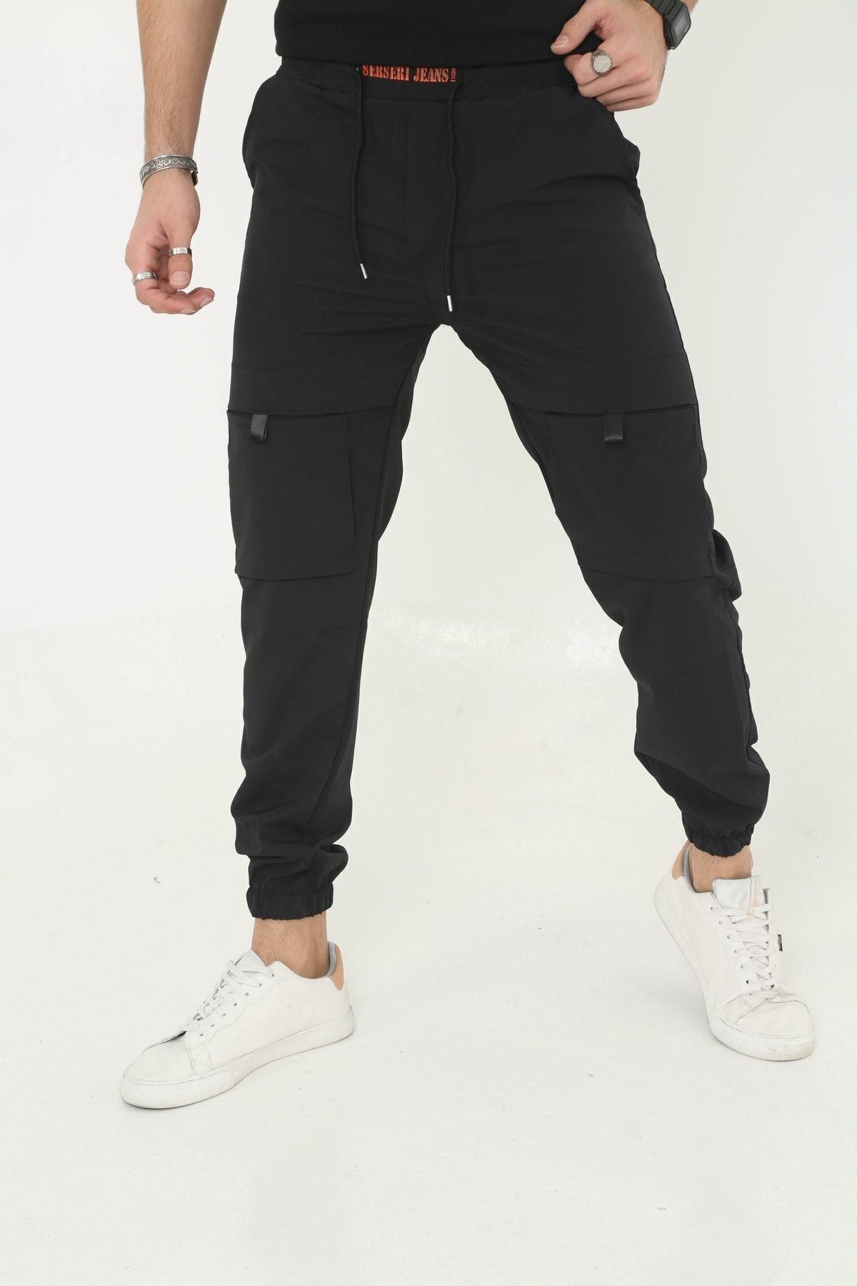 Erkek Paraşüt Kumaş Tarz Cepli Paça Ve Bel Lastikli Jogger Spor Pantolon