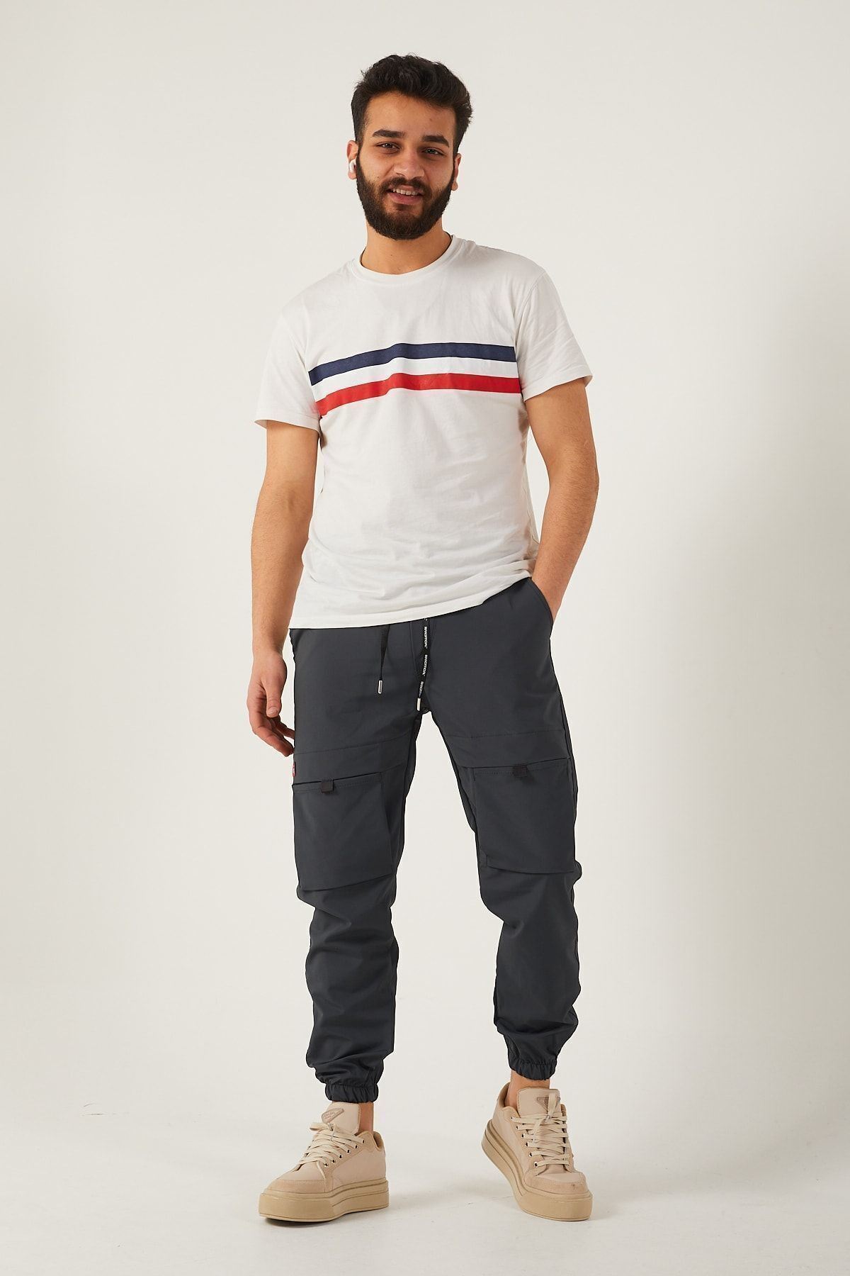 Erkek Paraşüt Kumaş Tarz Cepli Paça Ve Bel Lastikli Jogger Spor Pantolon