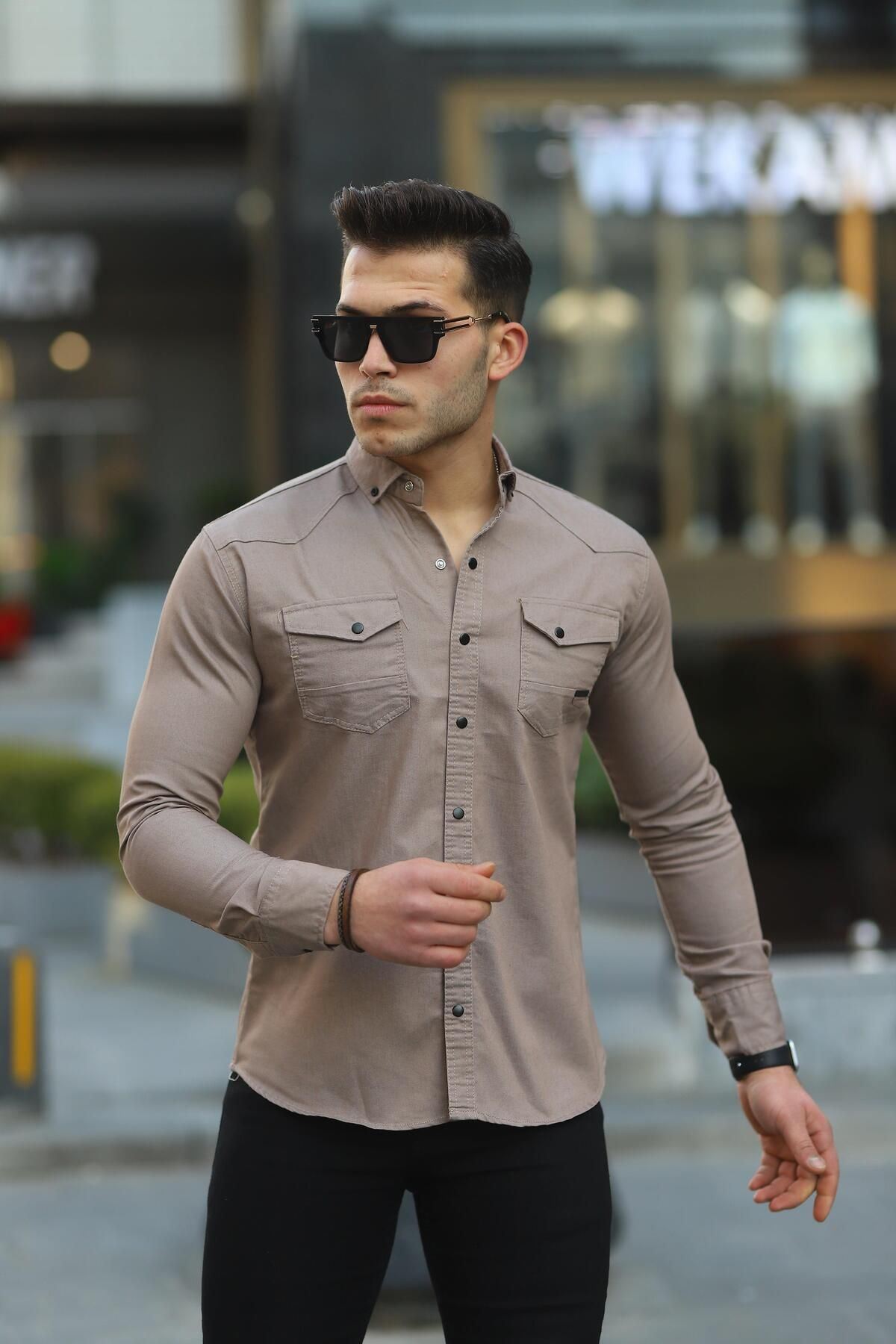 Erkek Slim Fit Çift Cepli Kot Gömlek