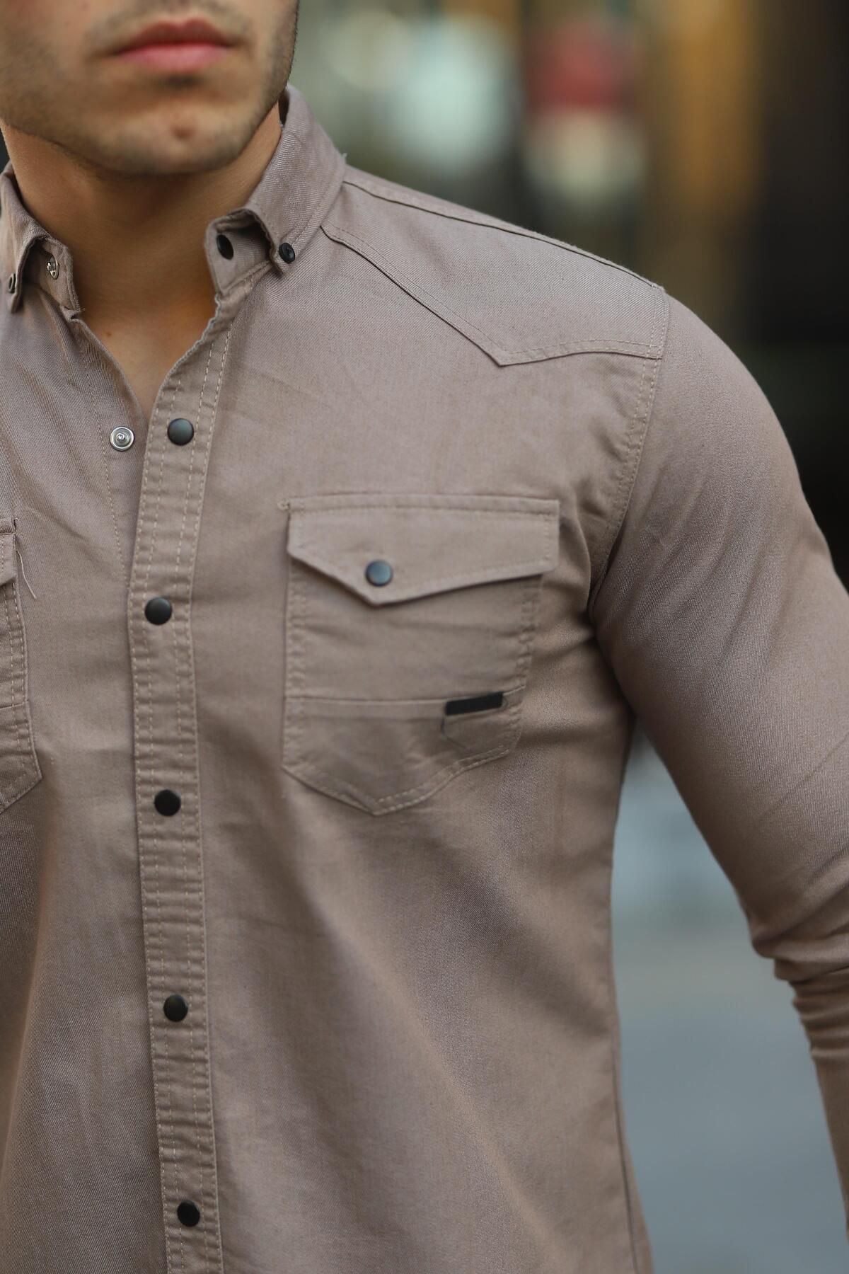 Erkek Slim Fit Çift Cepli Kot Gömlek