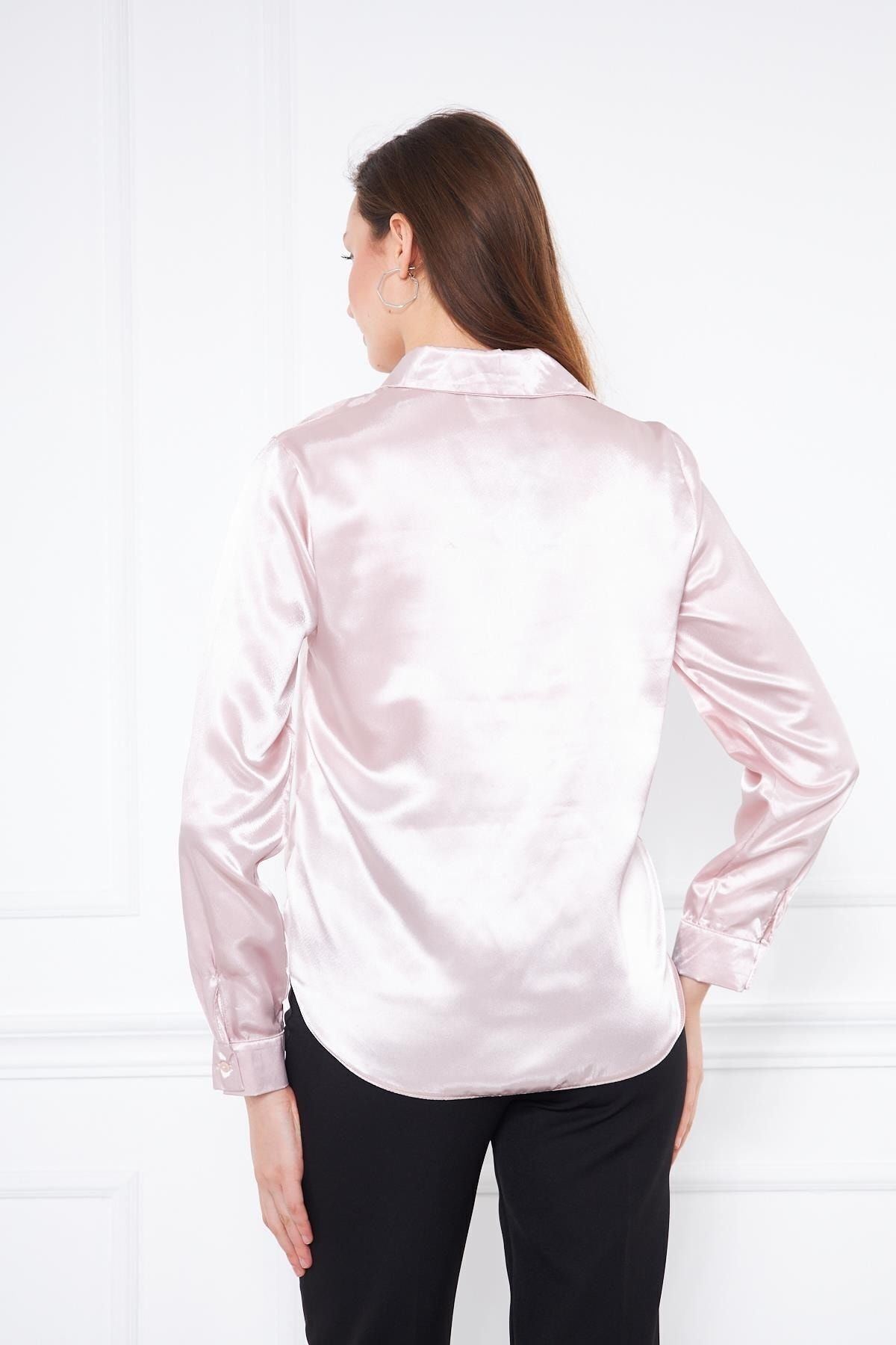 Kadın Büzgülü Saten Gömlek