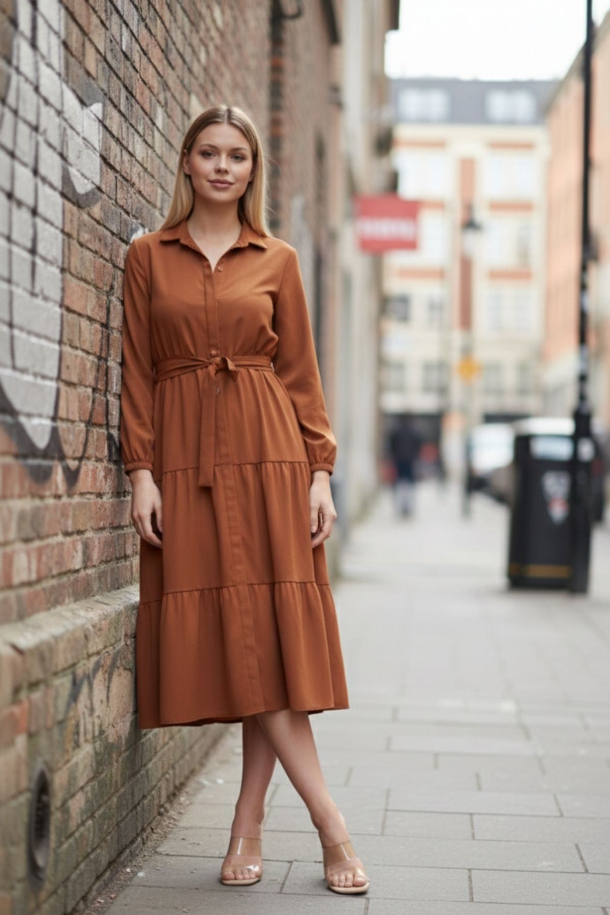 Kadın Katlı Gömlek Yaka Elbise