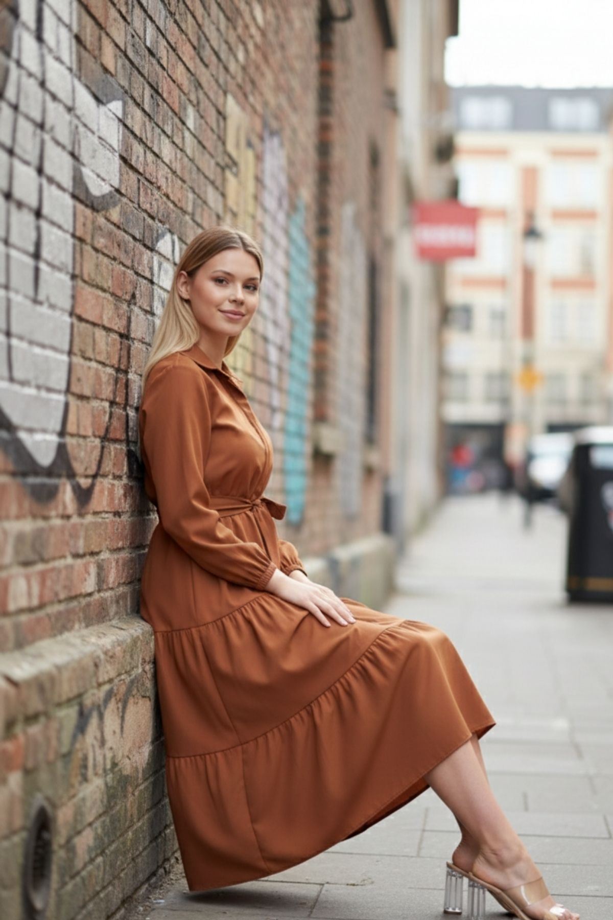 Kadın Katlı Gömlek Yaka Elbise