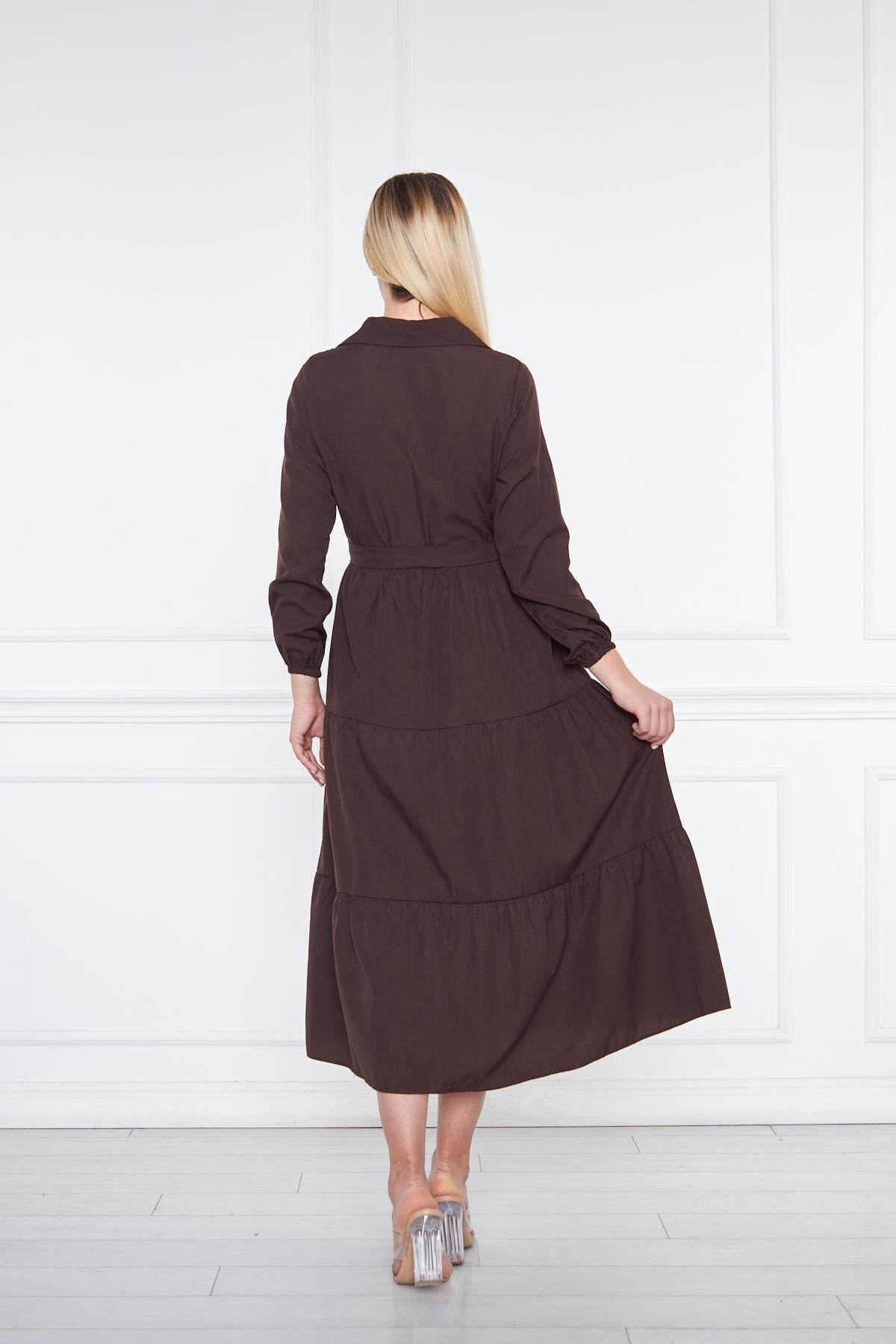 Kadın Katlı Gömlek Yaka Elbise