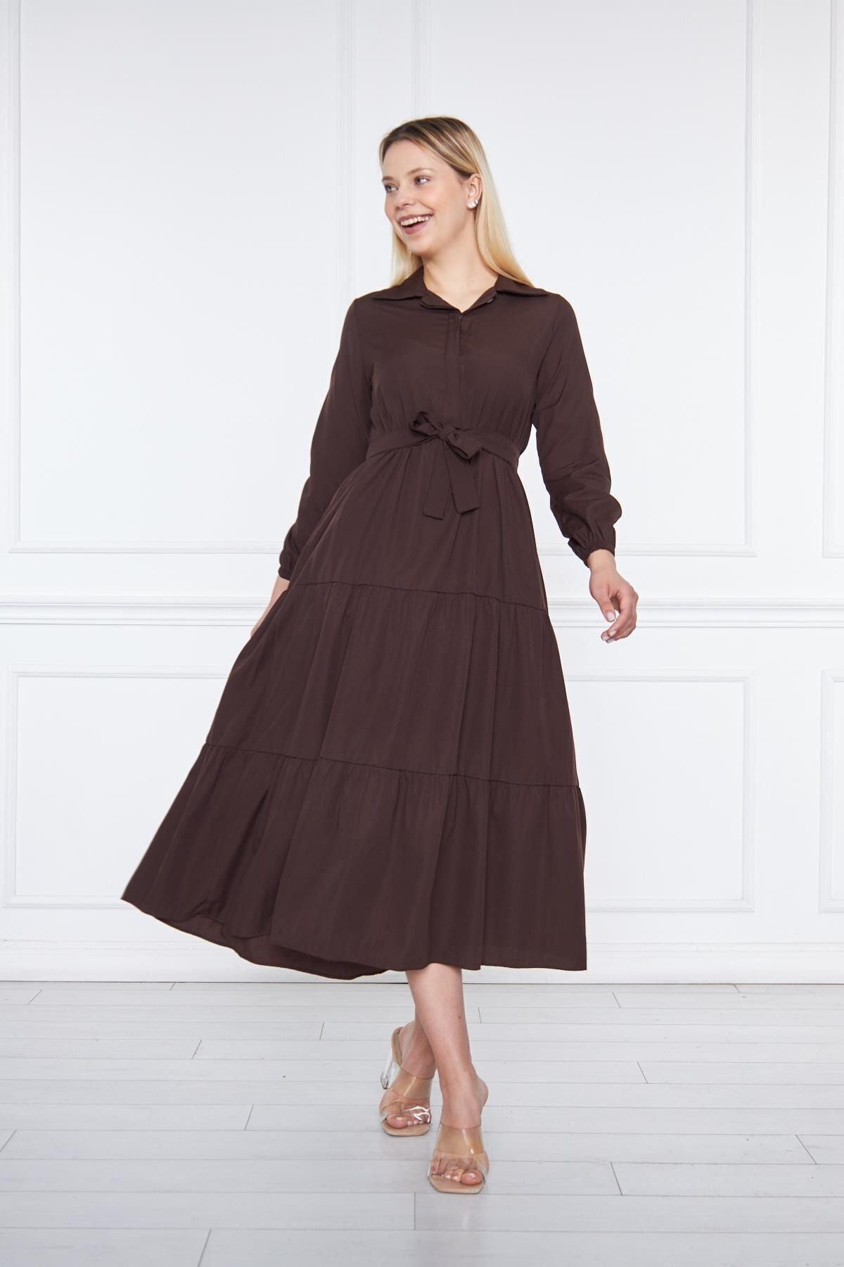 Kadın Katlı Gömlek Yaka Elbise