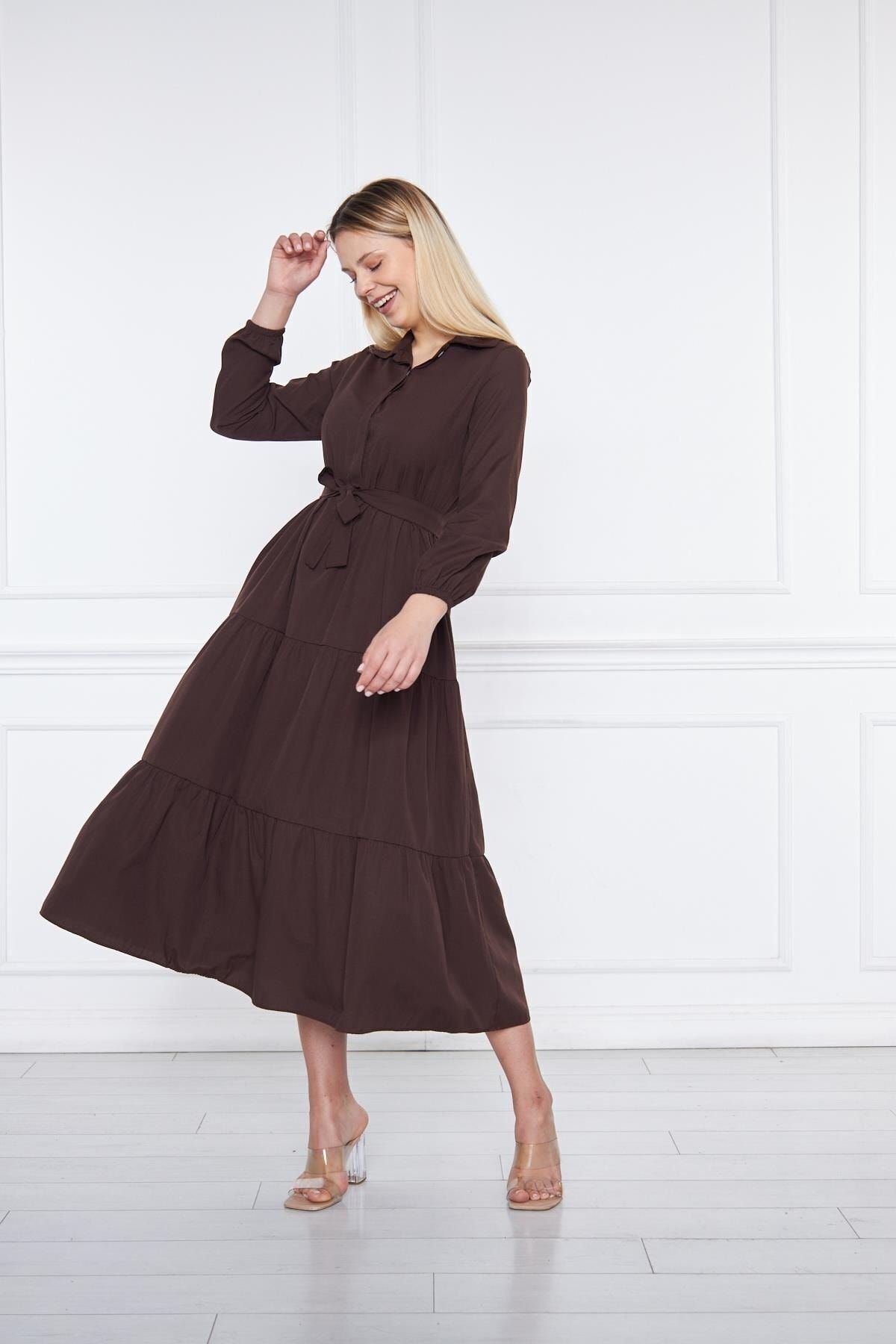 Kadın Katlı Gömlek Yaka Elbise