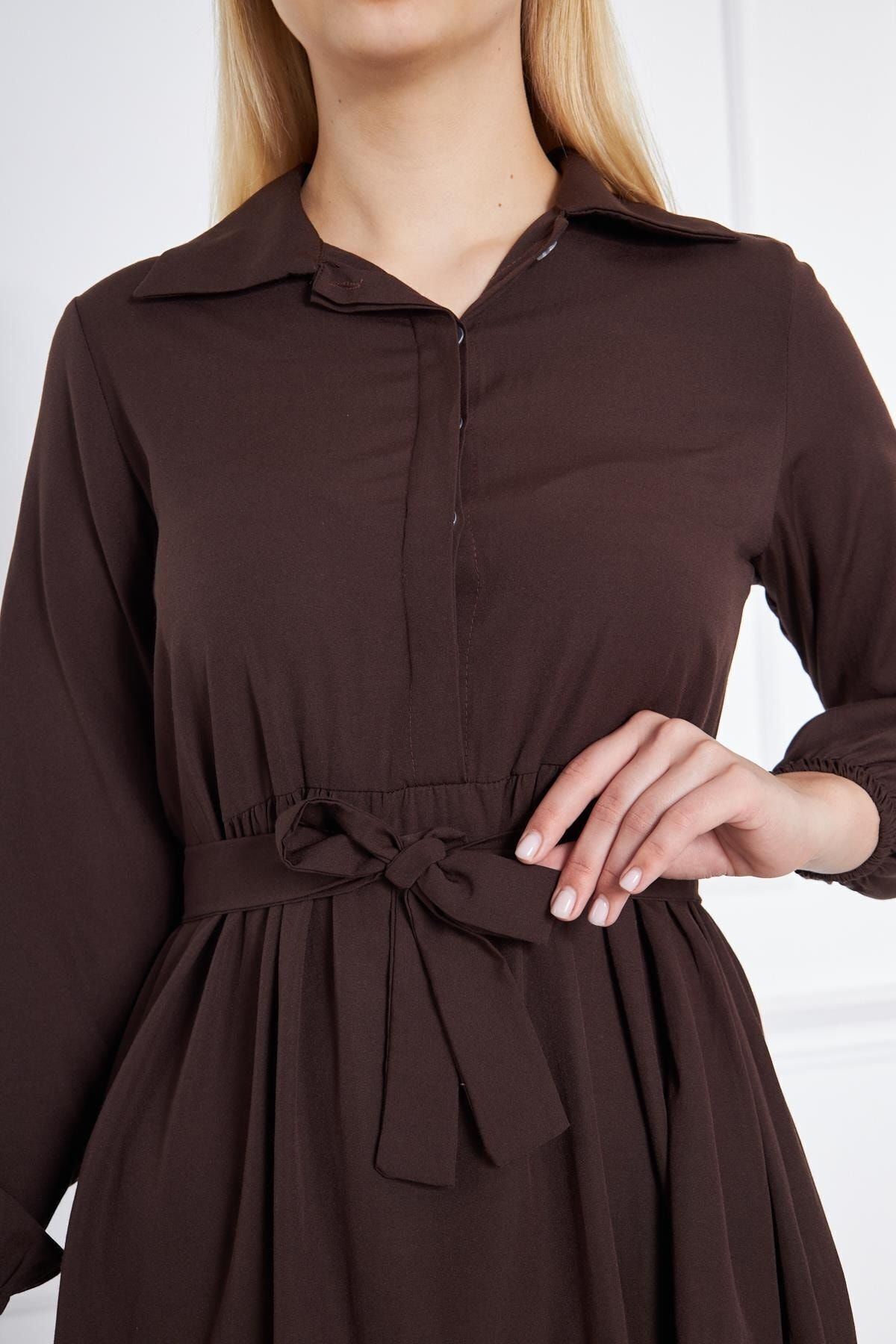 Kadın Katlı Gömlek Yaka Elbise