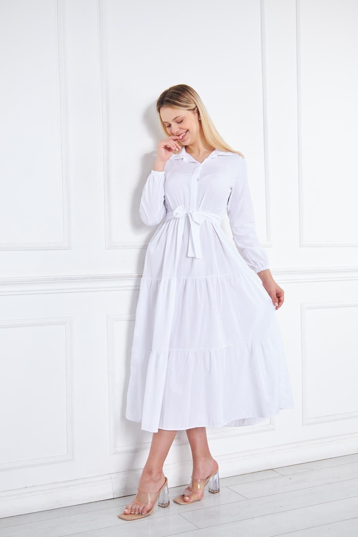 Kadın Katlı Gömlek Yaka Elbise