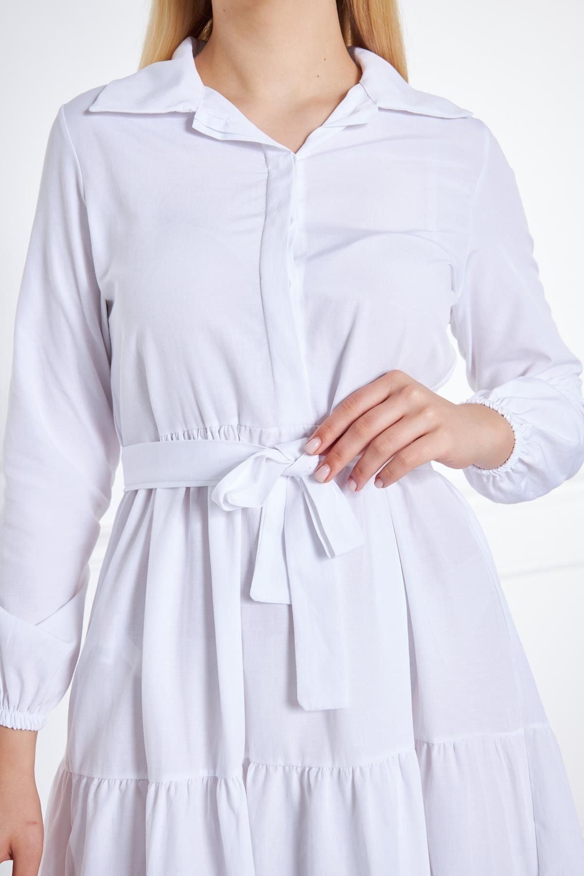 Kadın Katlı Gömlek Yaka Elbise