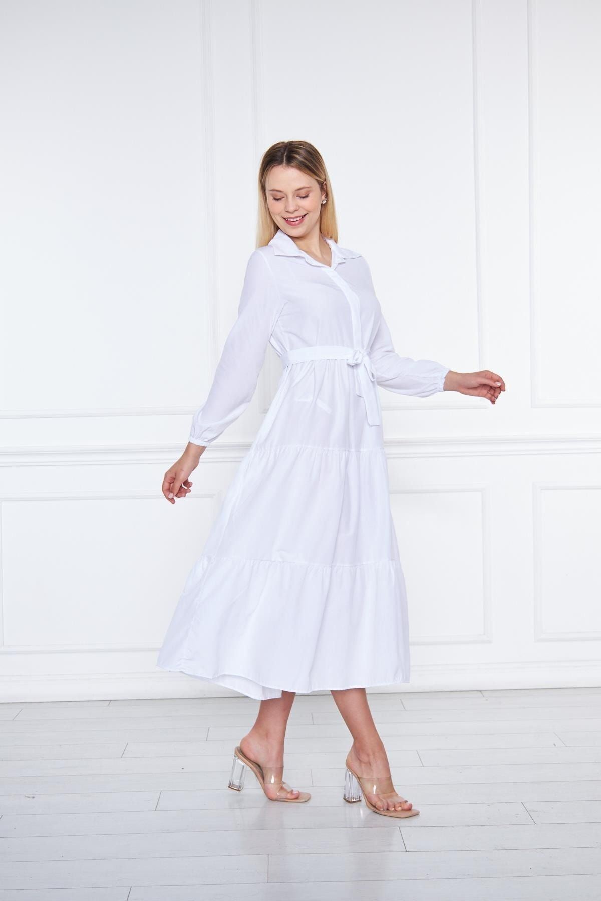 Kadın Katlı Gömlek Yaka Elbise