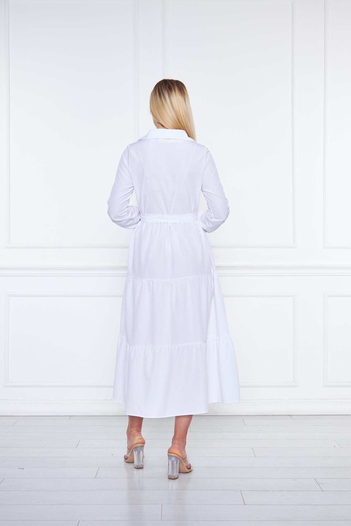 Kadın Katlı Gömlek Yaka Elbise