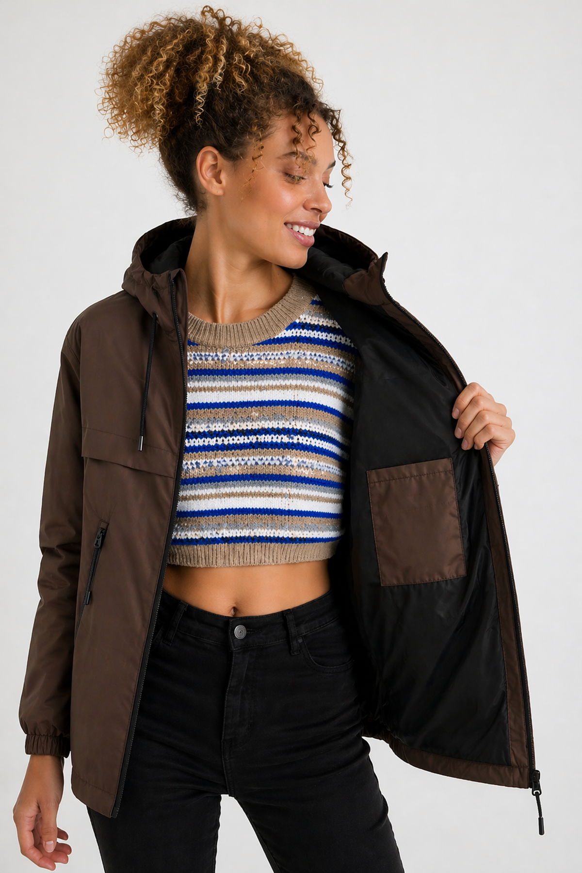 Kadın Içi Astarlı Suya Dayanıklı Kapüşonlu Yağmurluk