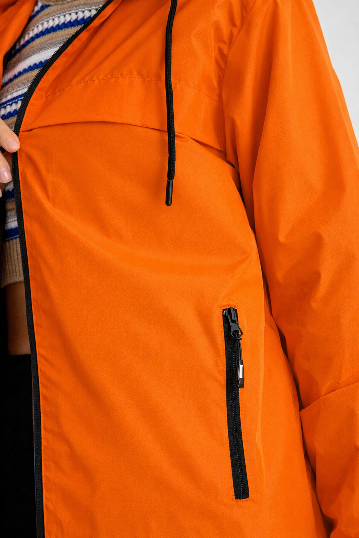 Kadın Astarlı Kapşonlu Turuncu Rüzgarlık & Yağmurluk