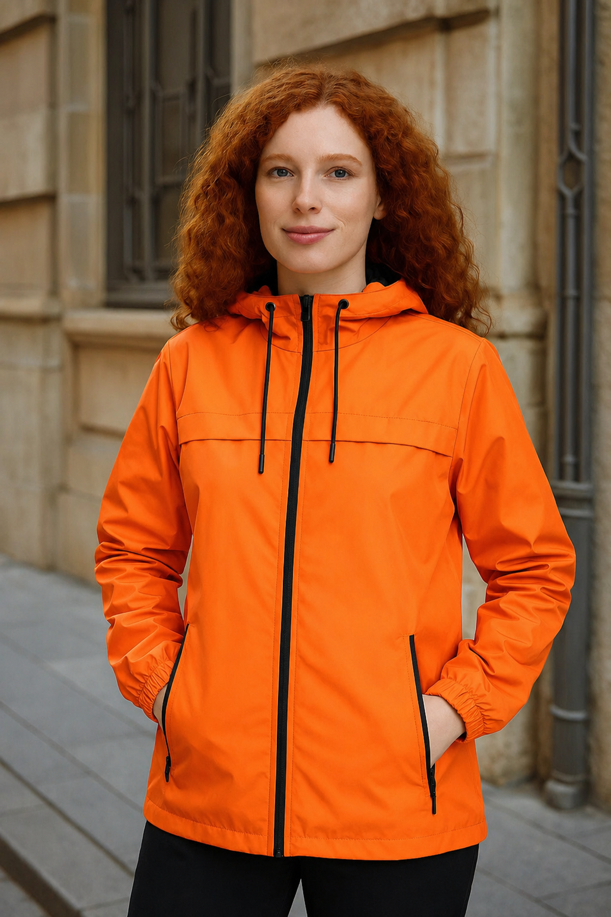 Kadın Astarlı Kapşonlu Turuncu Rüzgarlık & Yağmurluk