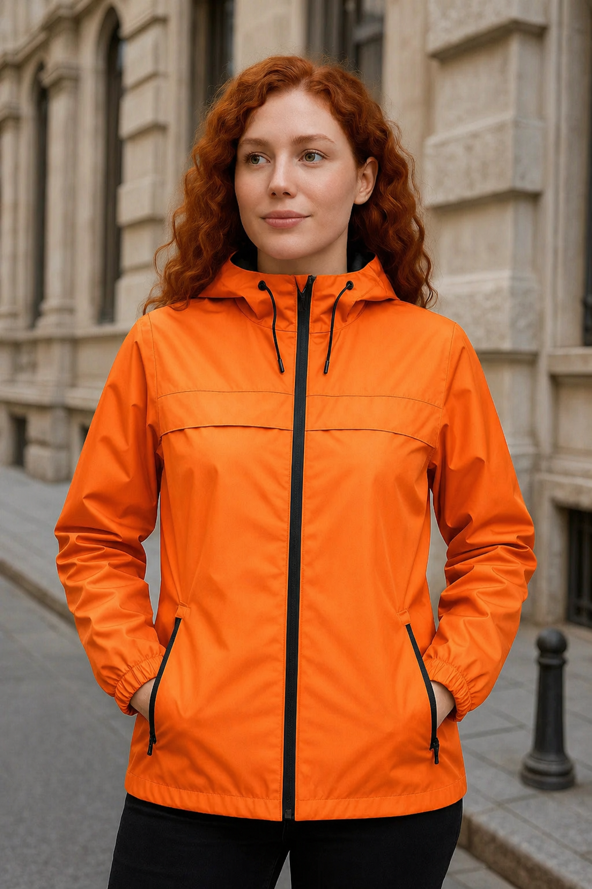 Kadın Astarlı Kapşonlu Turuncu Rüzgarlık & Yağmurluk