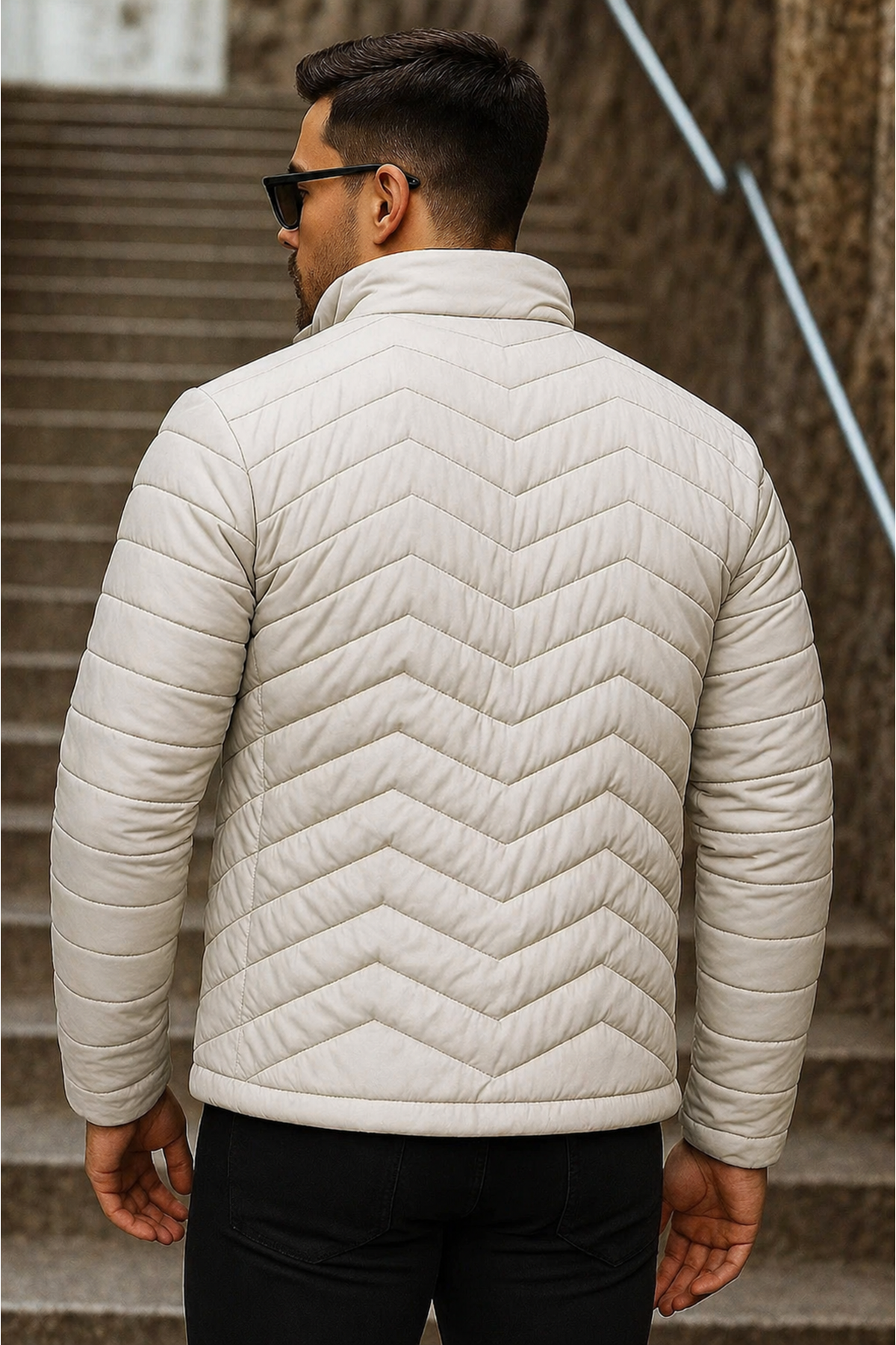 Erkek Kışlık Trend Krem Kapitone Şişme Mont