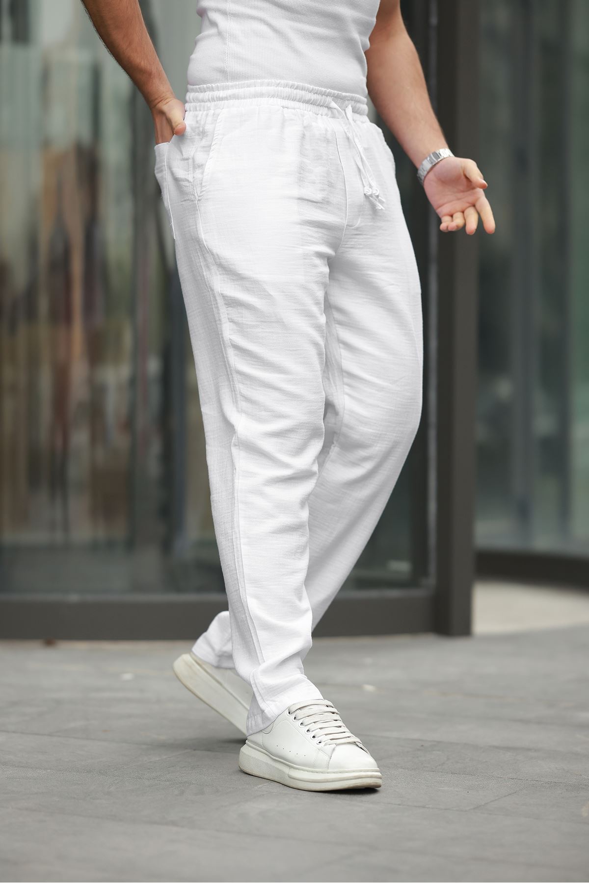 Keten Bağcıklı Jogger Pantolon