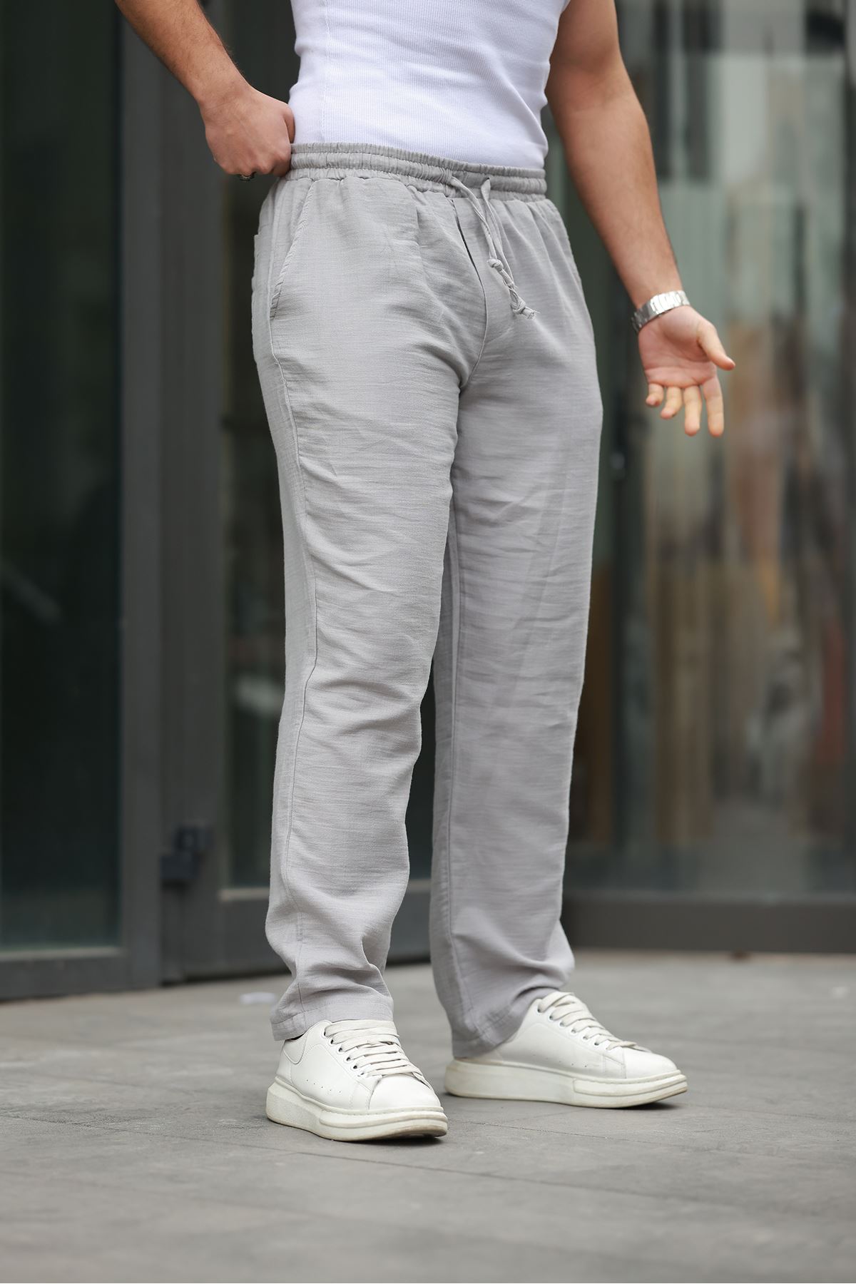 Keten Bağcıklı Jogger Pantolon