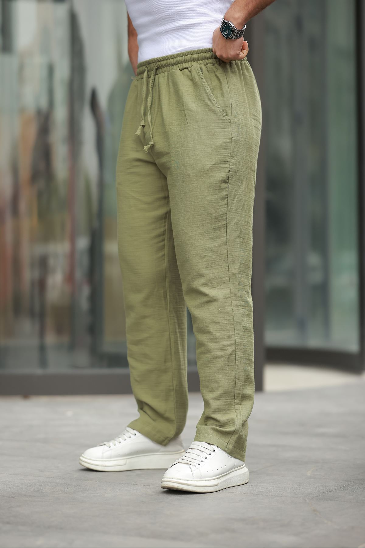 Keten Bağcıklı Jogger Pantolon