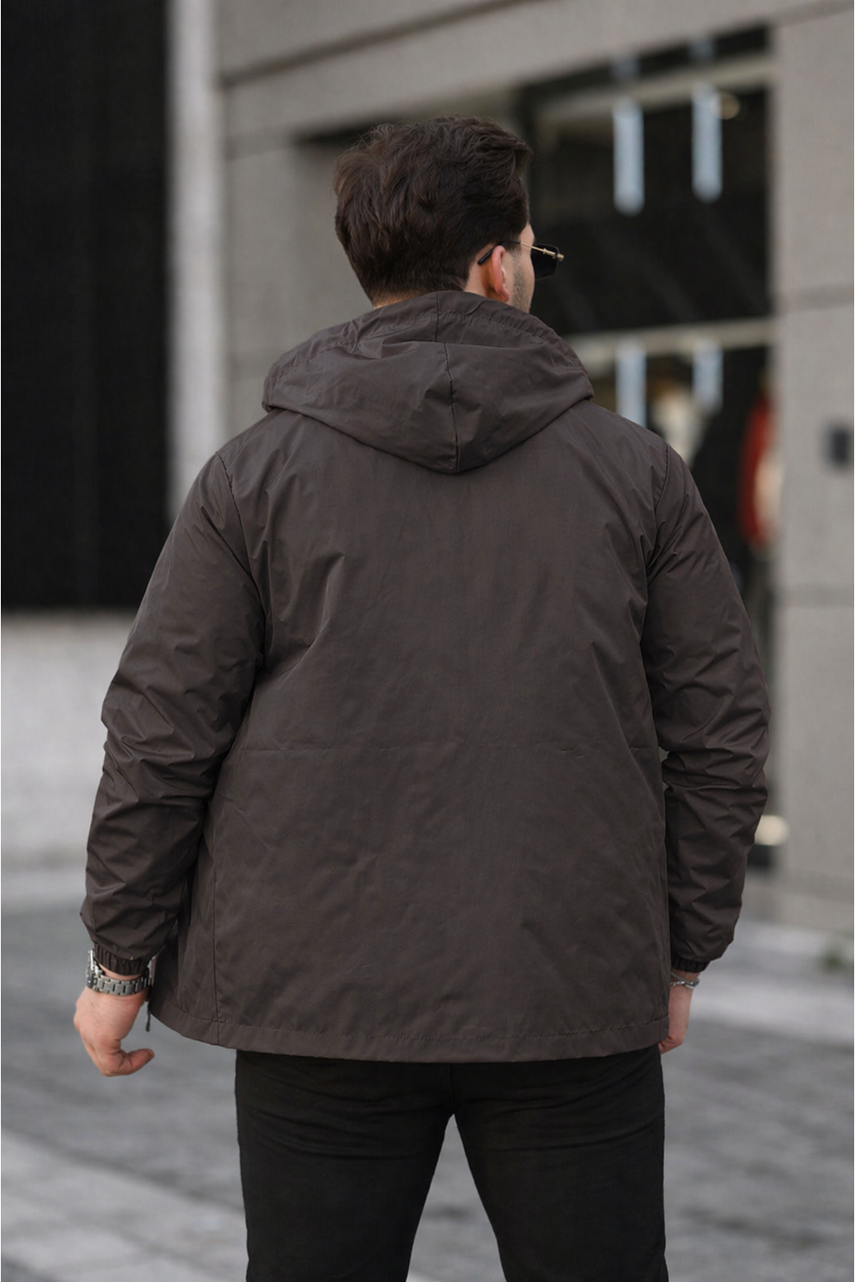 Erkek Içi Astarlı Suya Dayanıklı Kapüşonlu Cepli Yağmurluk