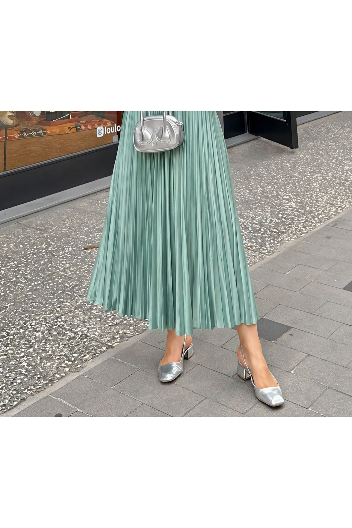 Kadın Basic Yüksek Bel Piliseli Bol S.Yeşil Uzun Etek