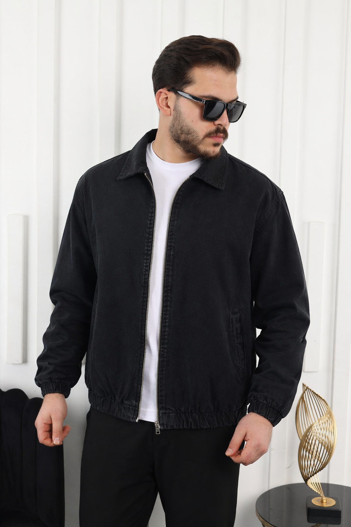 Erkek Mevsimlik Premium Siyah Oversize Bomber Ceket