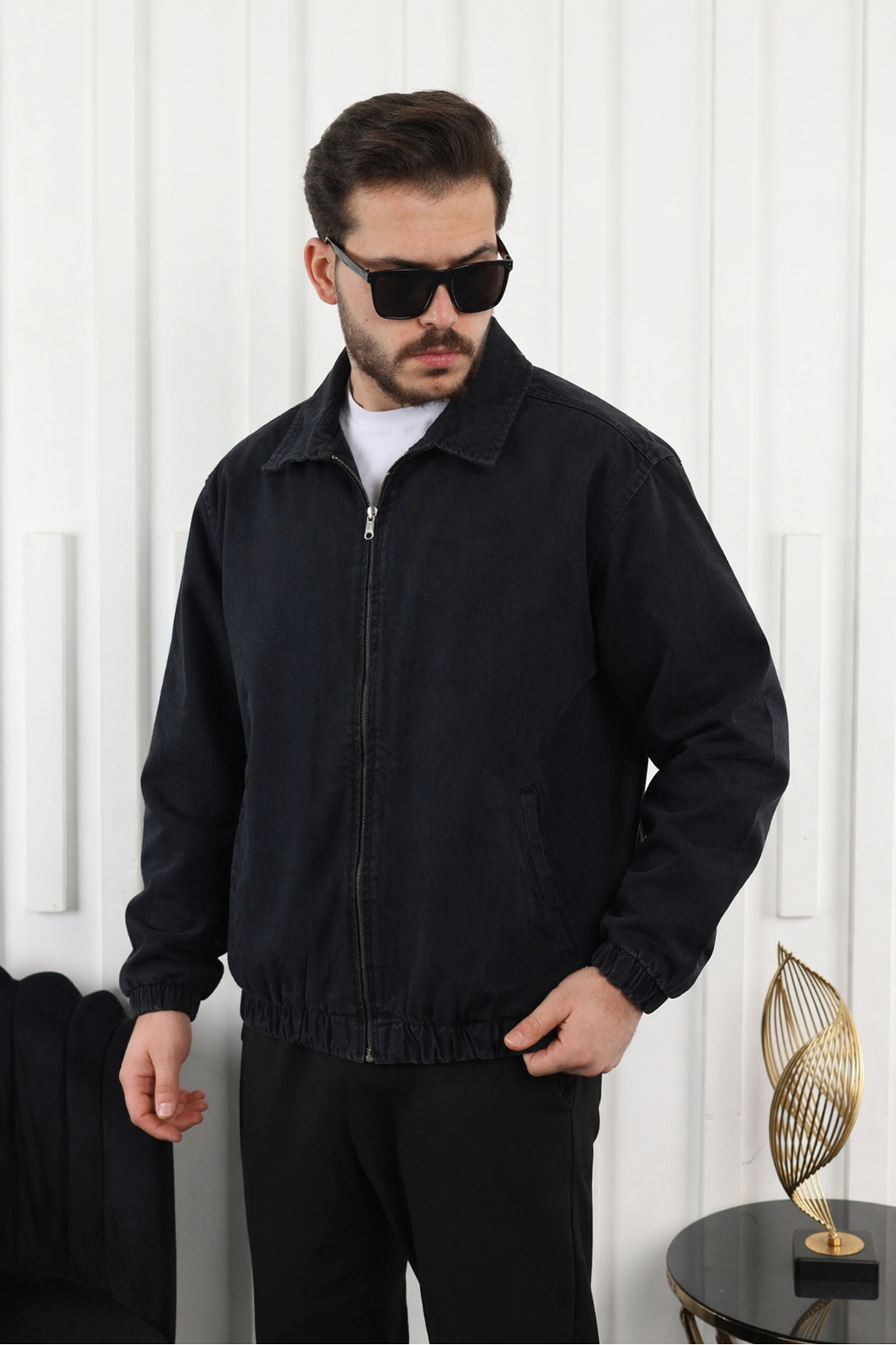 Erkek Mevsimlik Premium Siyah Oversize Bomber Ceket