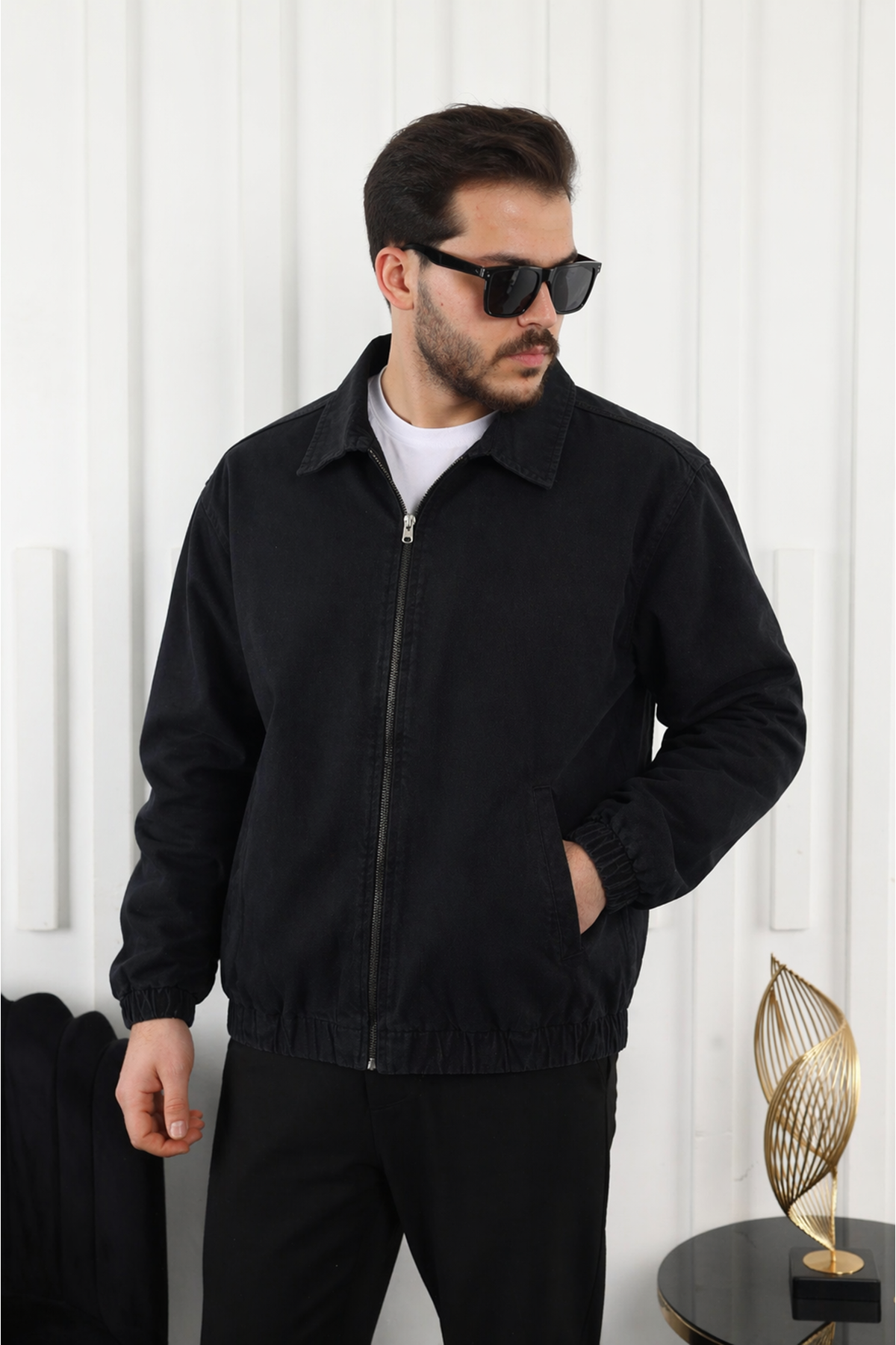 Erkek Mevsimlik Premium Siyah Oversize Bomber Ceket