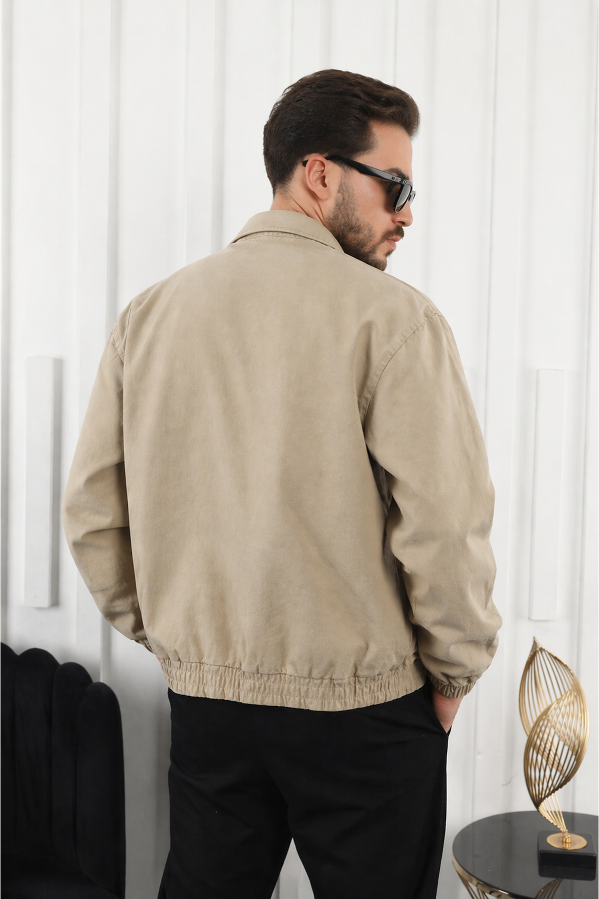 Erkek Mevsimlik Premium Krem Oversize Bomber Ceket